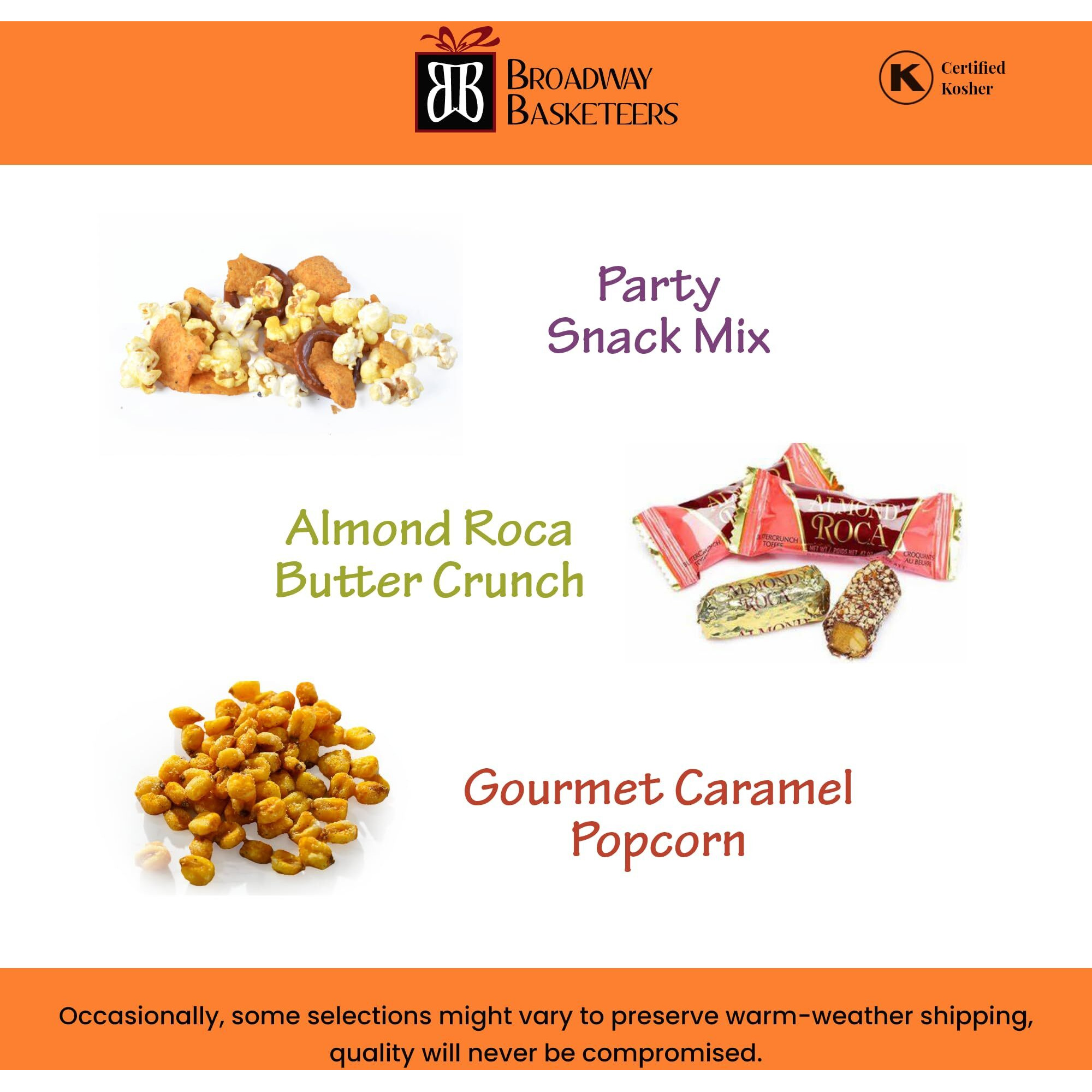 Broadway Basketeers Food Chocolate Gift Basket Tower For Birthdays - Curated Snack Box, Sweet And Savory Treats For Parties, Best Wishes, Birthday Presents For Women, Men, Mom, Dad, Her, Him, Families