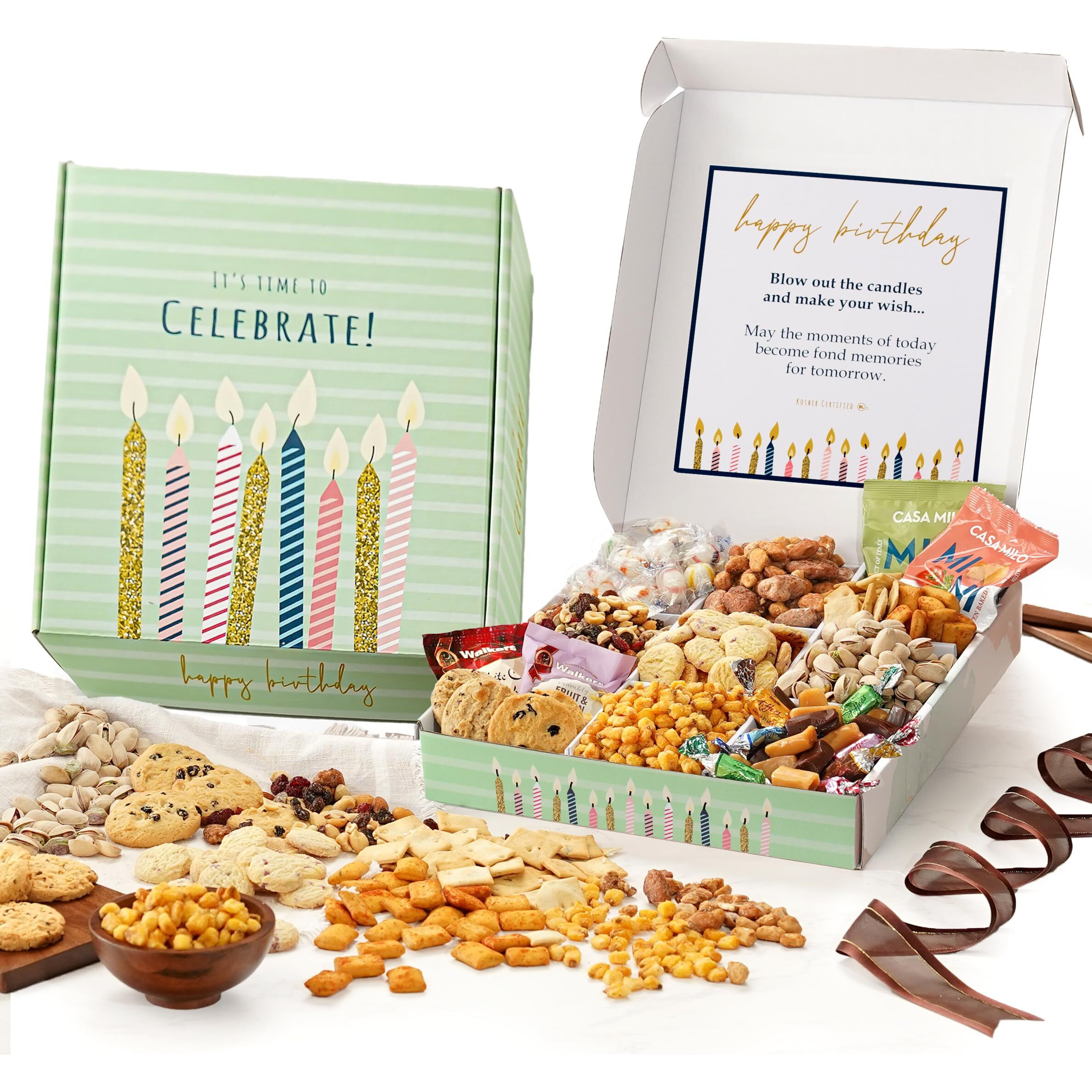 Broadway Basketeers Birthday Gift Basket With Snacks, Candy, & Cookies, Gourmet Food Gifts, Kosher, For Men, Women, Kids & Adults