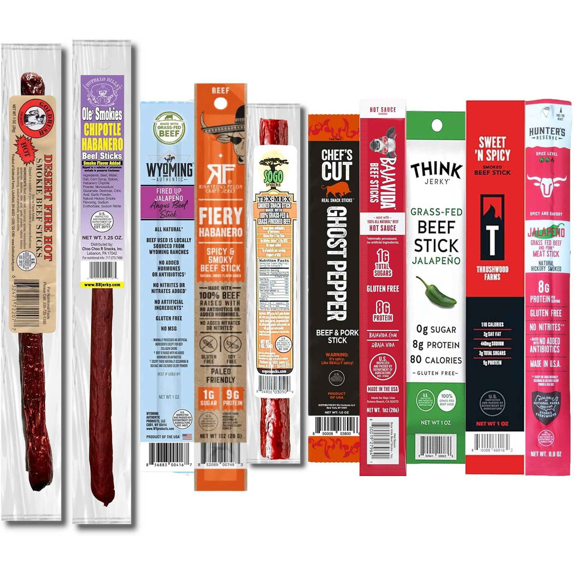 Spicy Meat Sticks Variety Pack (10 Count), Spicy Beef Jerky Gifts For Men, Hot Beef Jerky Gift Basket, Chili Stick High Protein Snacks, Beef Spicy Sticks, Assorted Spicy Beef Sticks, Chili Stick