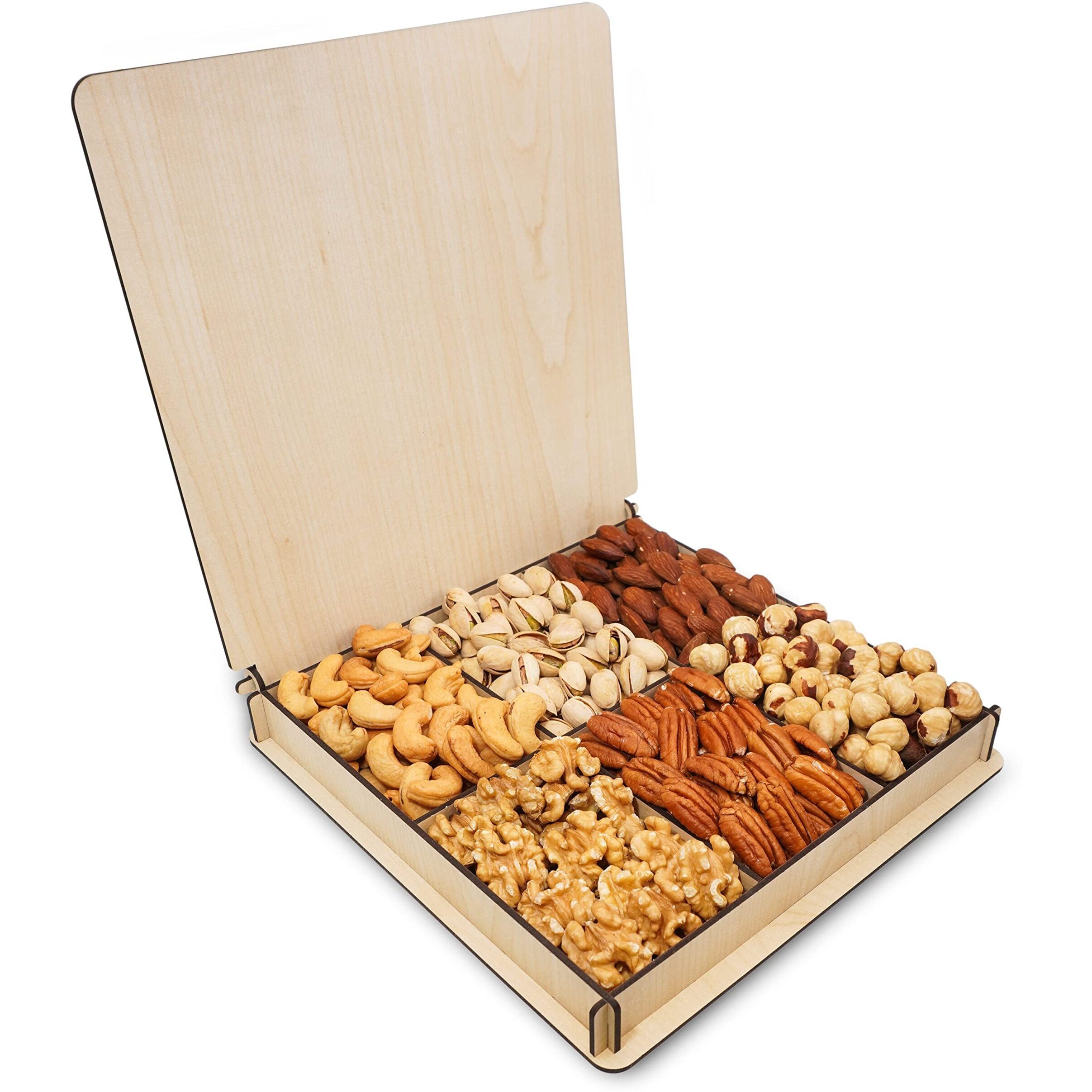 Monogrammed Gift Basket, Mixed Nuts Gift In Reusable Wooden Tray, Business Present, Gourmet Assortment Tray, Birthday Gift For Mom, Sympathy, Mom, Dad, Variety Snacks Box, Husband