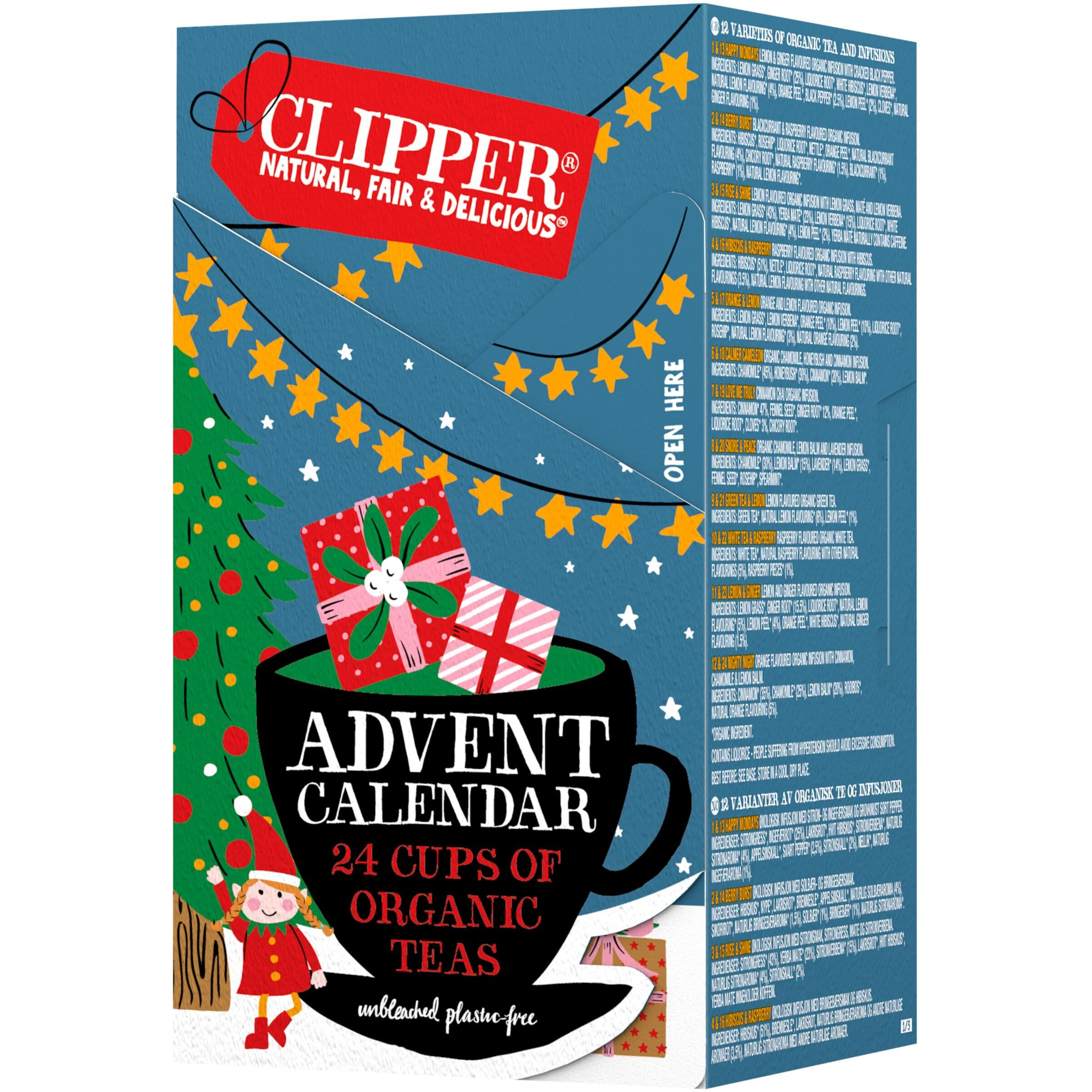 Clipper Tea, Christmas Advent Holiday Tea Calendar, 12 Natural Organic Flavors, Fairtrade, Organic & Plant-Based, British Tea, 1 Variety Pack, 24 Individual Unbleached Tea Bags