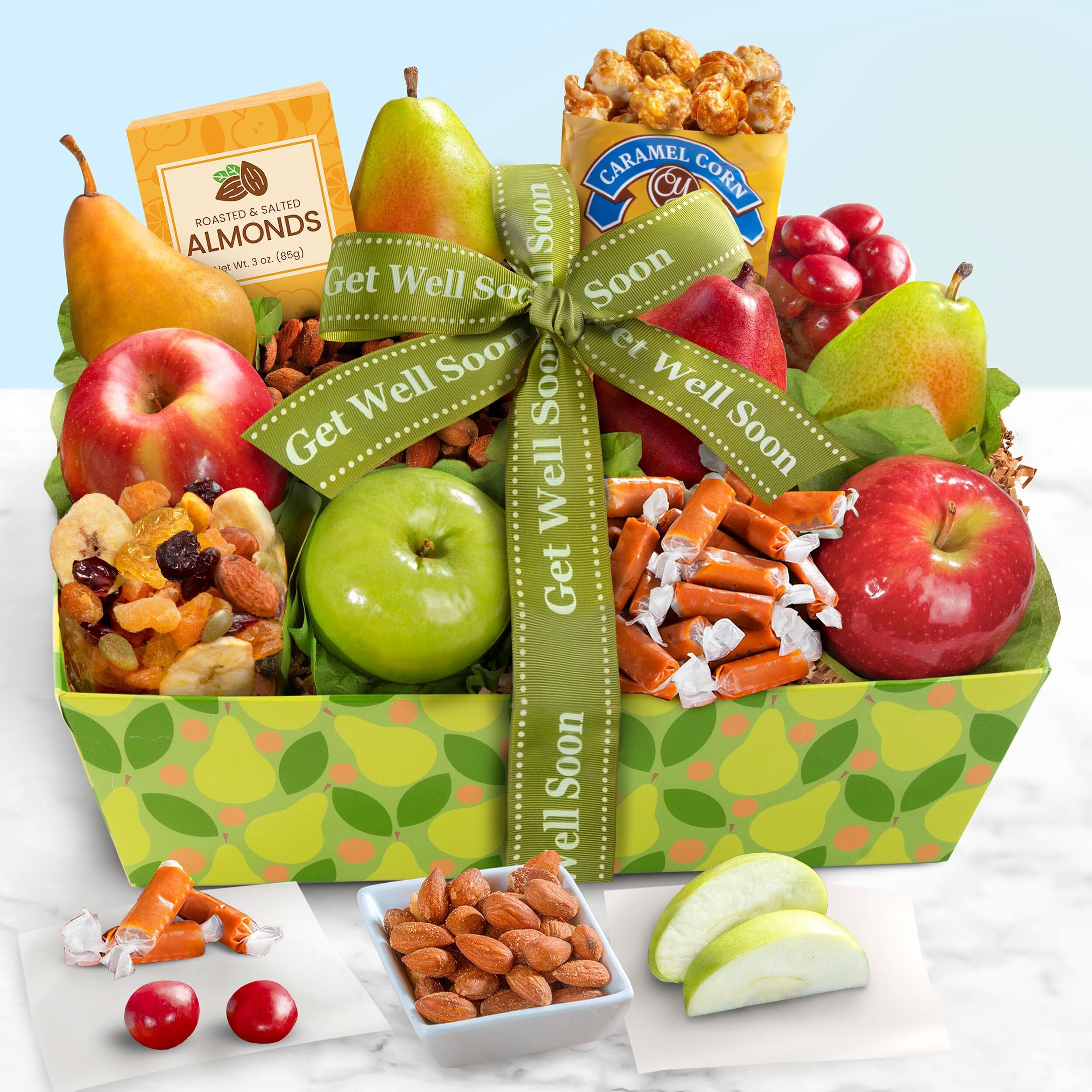 A Gift Inside Get Well Soon Orchard Delight Fruit And Gourmet Gift Basket