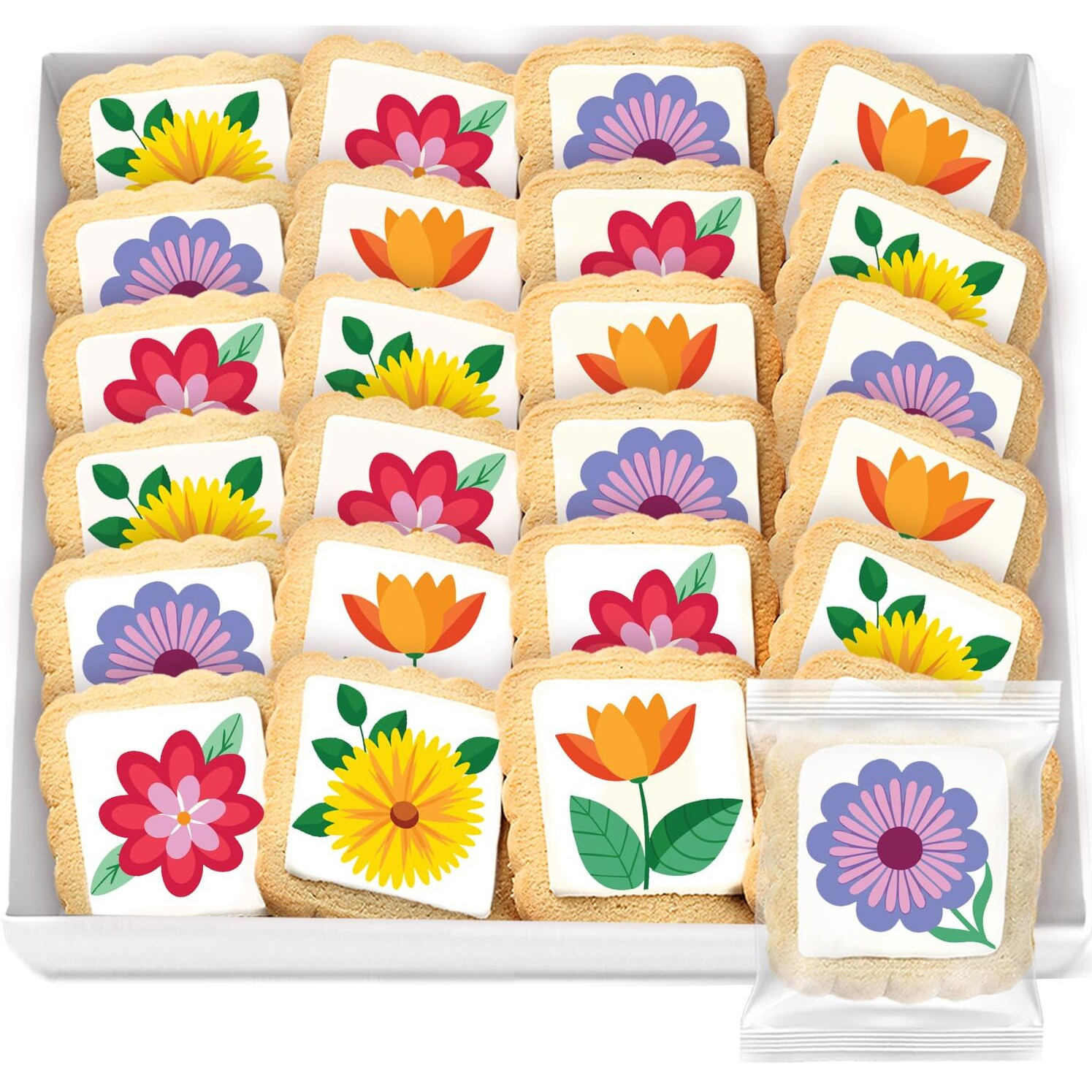 Flower Cookies Summer Sunflower Daisy 24 Pack Party Favors Individually Wrapped Gift Basket Decorated Sugar Cookies