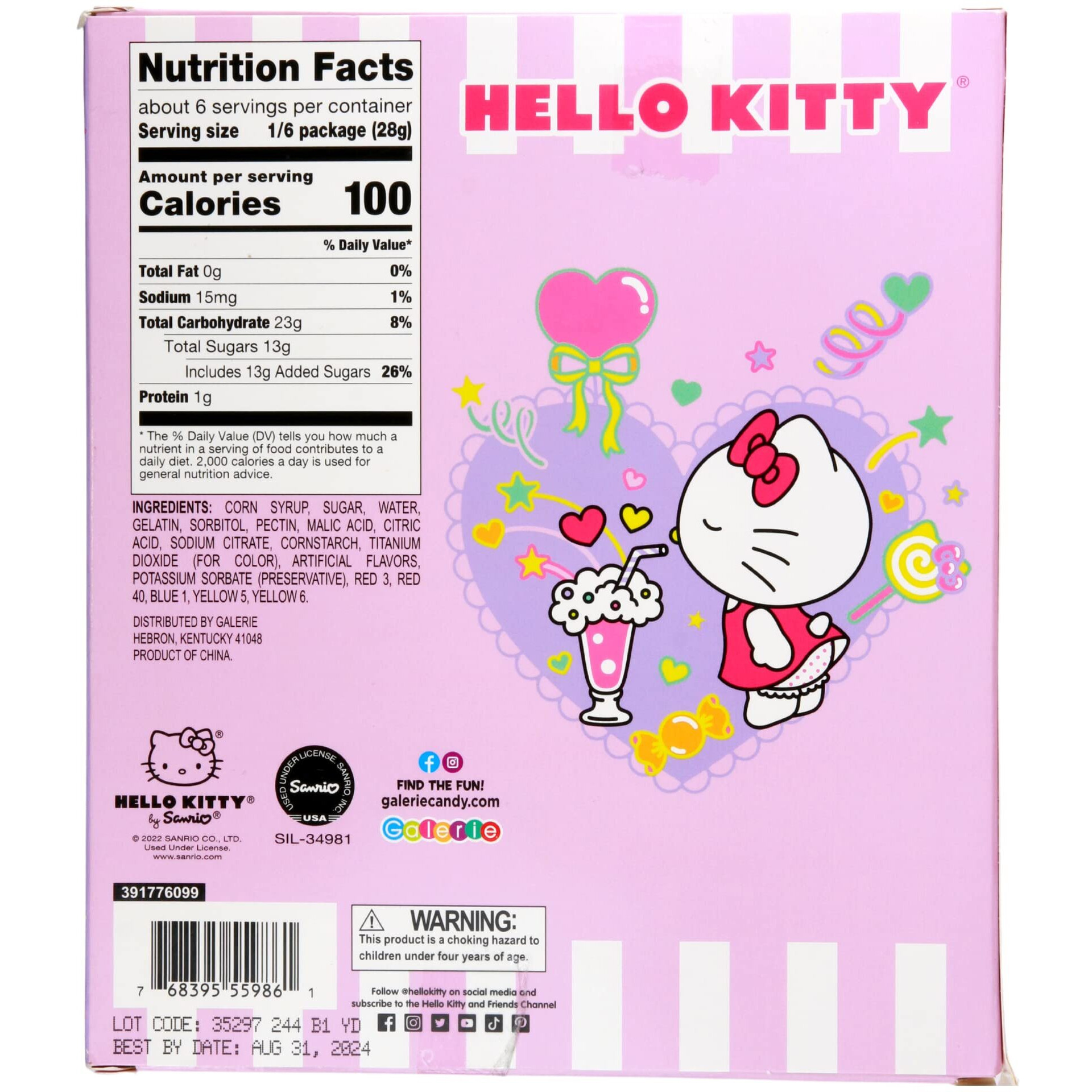 Hello Kitty Jumbo Gummy, Fruit Punch Flavored Chewy Candy, Girls Easter Basket Stuffer Gift, 6 Ounces