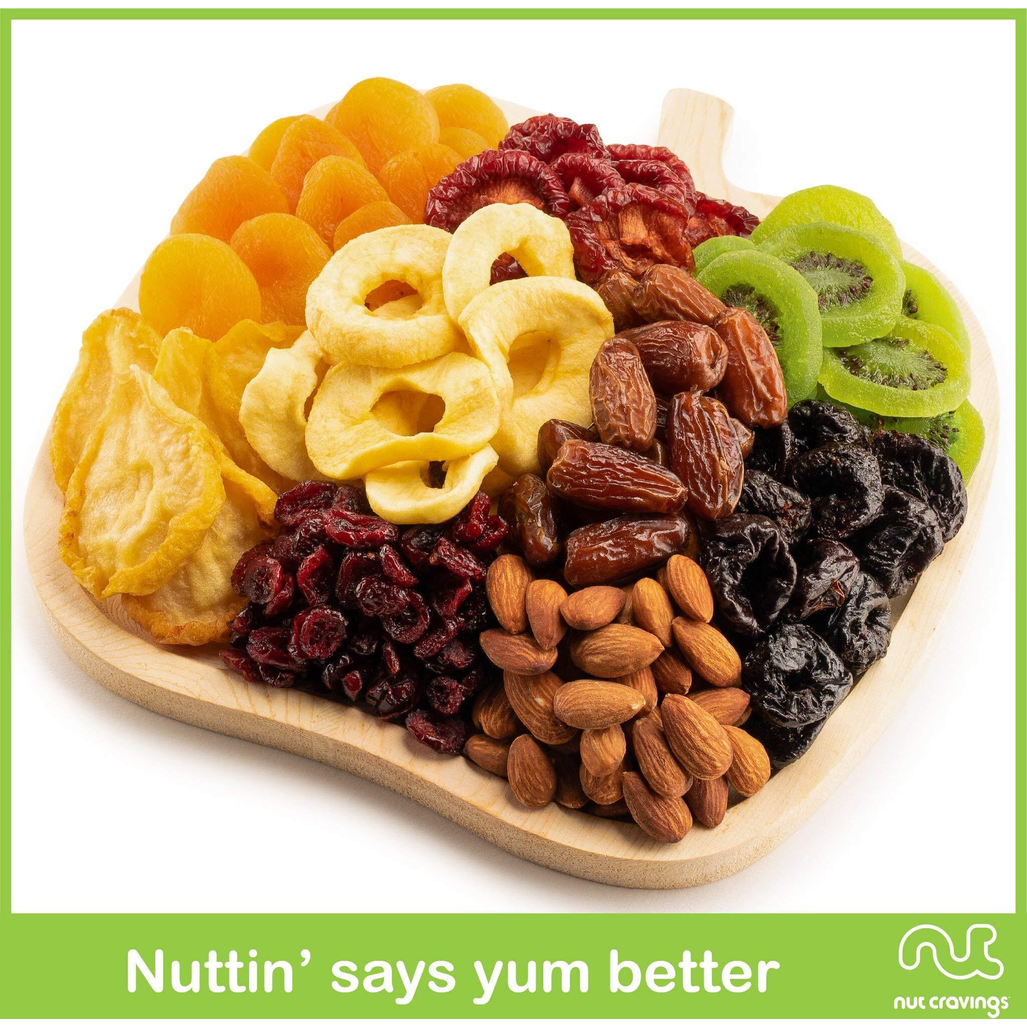 Nut Cravings Gourmet Collection - Rosh Hashana & Shana Tova Dried Fruit & Mixed Nuts Gift Basket In Wooden Apple-Shaped Tray (9 Assortments) Arrangement Platter, Healthy Kosher Usa Made