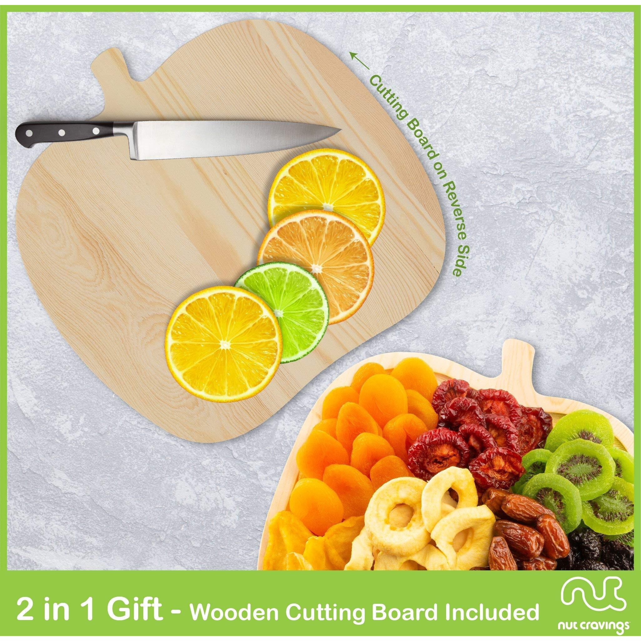 Nut Cravings Gourmet Collection - Rosh Hashana & Shana Tova Dried Fruit & Mixed Nuts Gift Basket In Wooden Apple-Shaped Tray (9 Assortments) Arrangement Platter, Healthy Kosher Usa Made