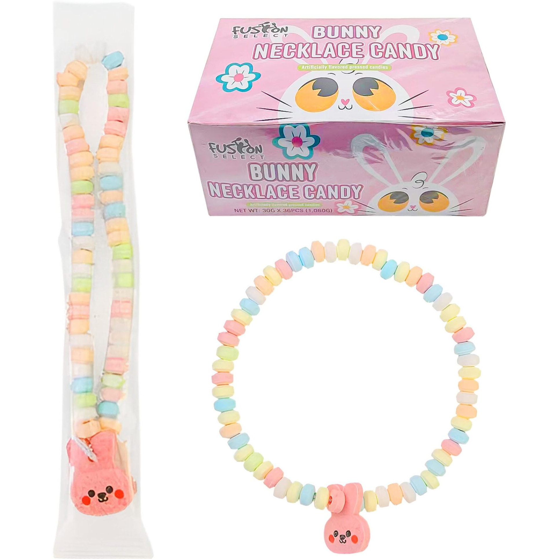 Fusion Select 36 Candy Necklace - Multi-Color Edible Jewelry For Birthday, Holiday, & Easter Party Favors, Goodie Bags, Kids' Gift Basket Fillers - Bulk Candy Beads, Stretchable String