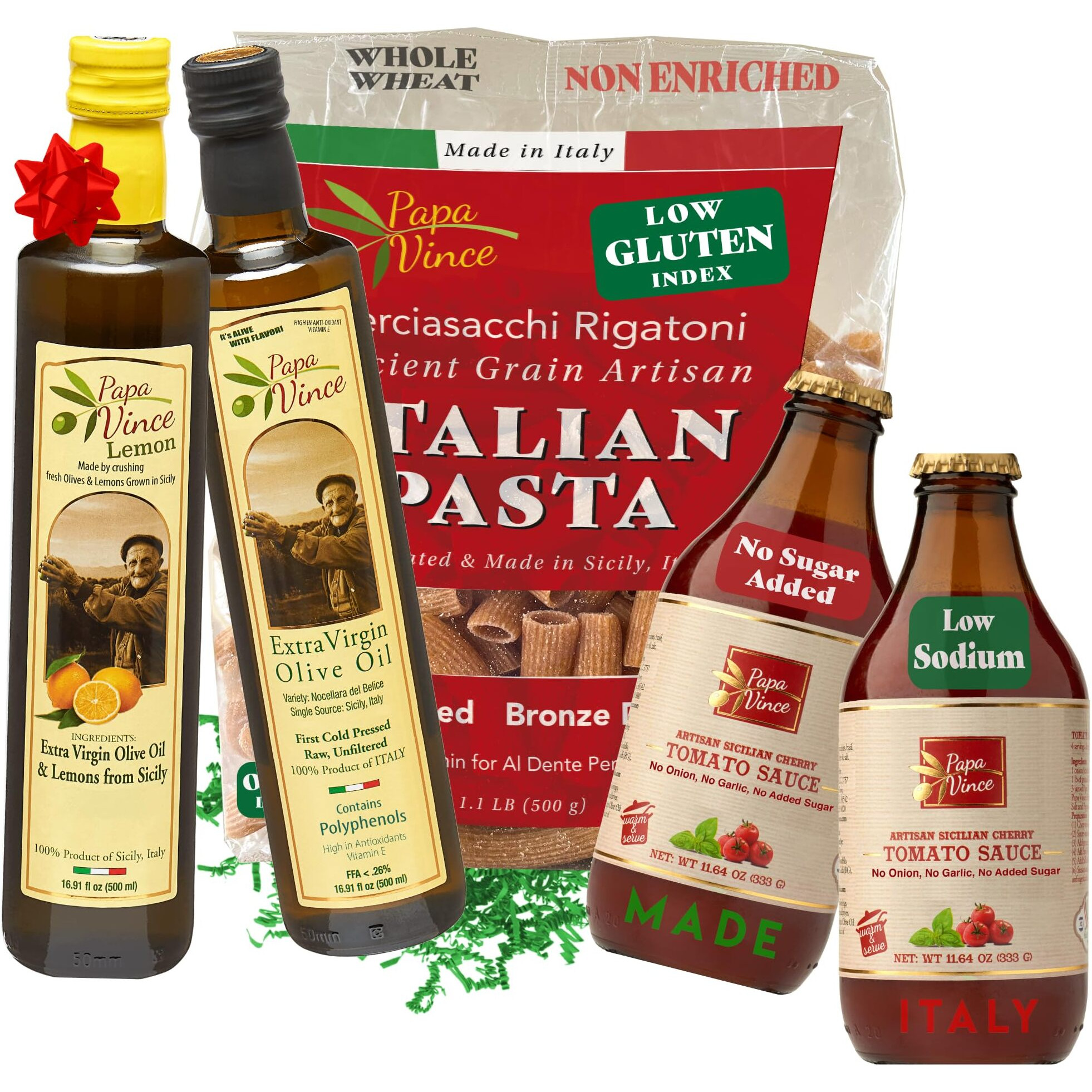 Papa Vince Italian Food Gift Basket Gourmet - Gifts For Italians Crafted In Italy From Locally Sourced Organic Ingredients By Our Family In Sicily, Italy.