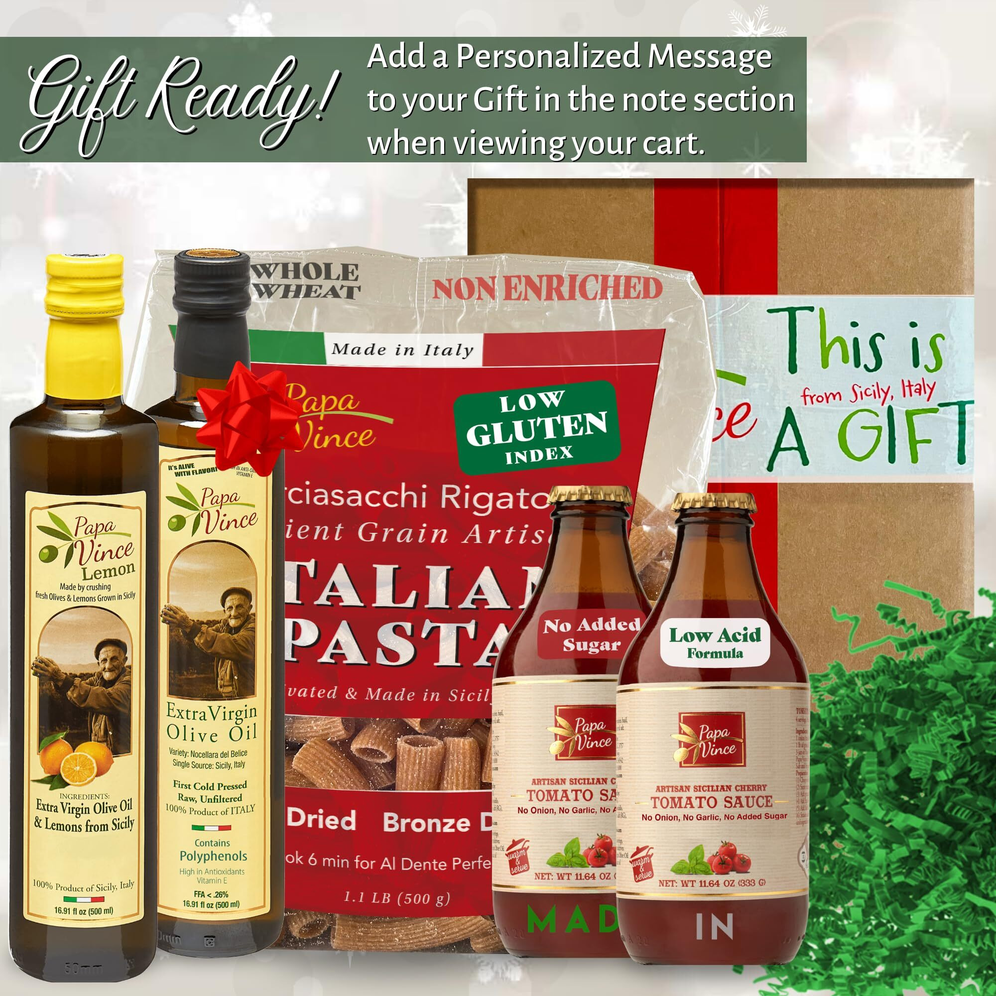 Papa Vince Italian Food Gift Basket Gourmet - Gifts For Italians Crafted In Italy From Locally Sourced Organic Ingredients By Our Family In Sicily, Italy.