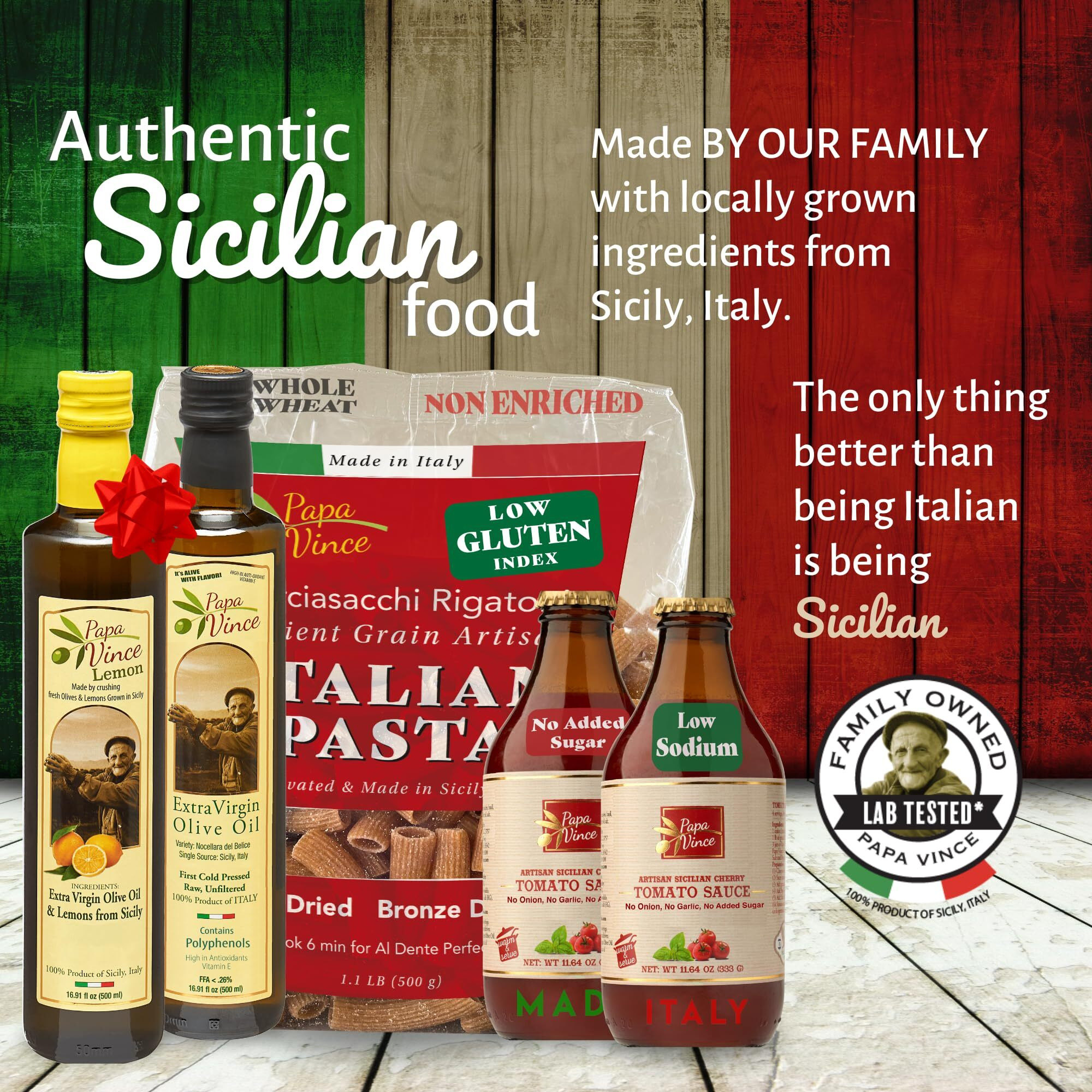 Papa Vince Italian Food Gift Basket Gourmet - Gifts For Italians Crafted In Italy From Locally Sourced Organic Ingredients By Our Family In Sicily, Italy.