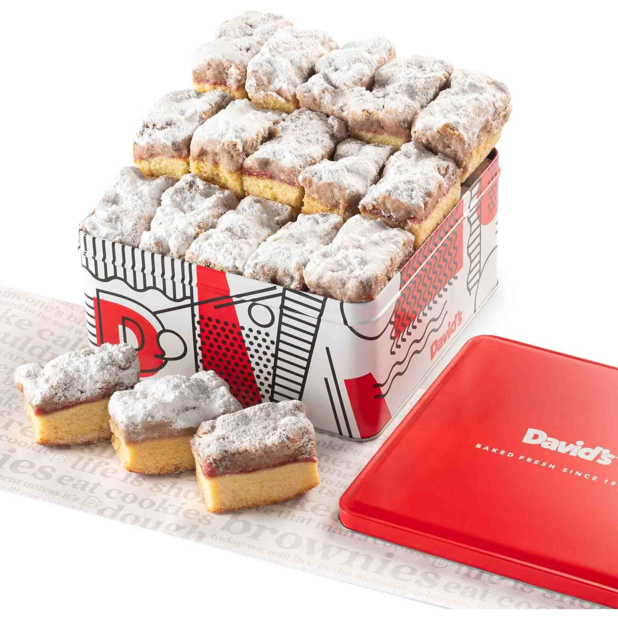 David's Cookies Fresh Baked Gourmet Crumb Cake Food Gift Basket - Gourmet Crumb Cake Assortment With Original Butter, Raspberry Gift Basket - Ideal Gift For Corporate Birthday Fathers Mothers Day Get Well And Other Special Occasions - 2 Lb (14 Pcs)