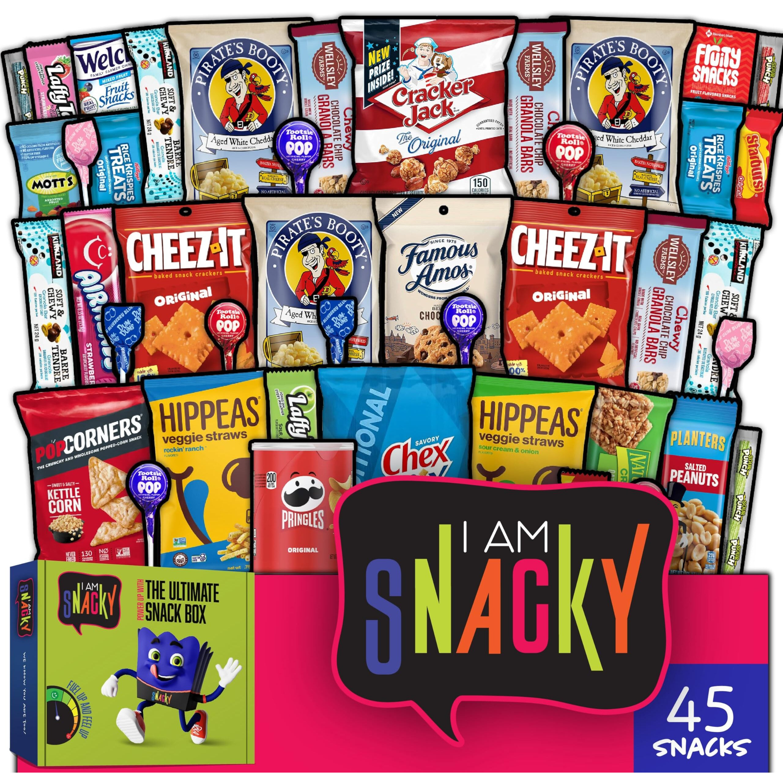 I Am Snacky - Halloween Trick Or Treats Snack Box Care Package + Greeting Card - Snacky's Festive Faves (45 Count) Birthday Sweet Treats Gift Basket, Candies Chips - Food Assortments & Variety