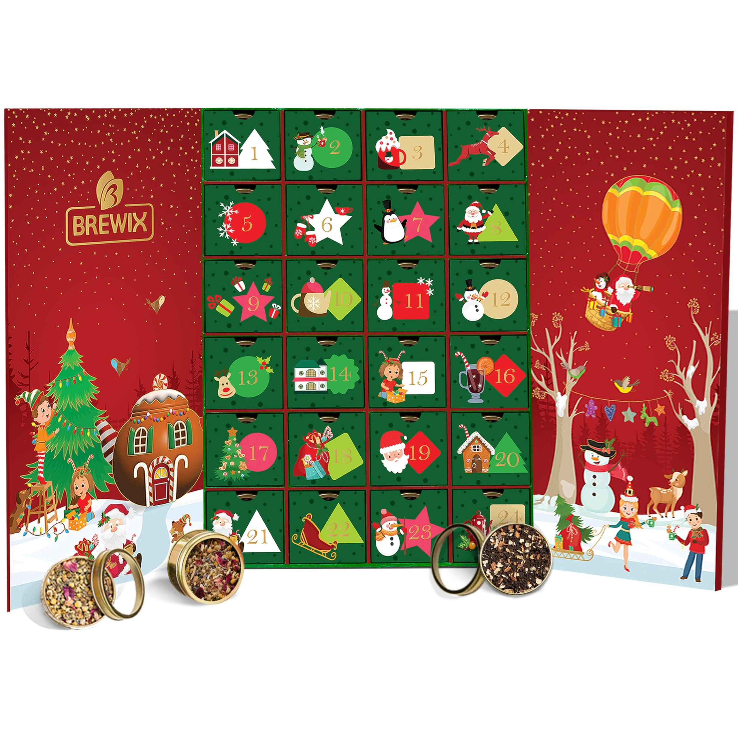 Brewix Advent Calendar 2023 - Premium Christmas Gift Box - 24 Unique Loose Leaf Teas - Advent Calendar 2023 Adult Women & Men - Tea Advent Calendar