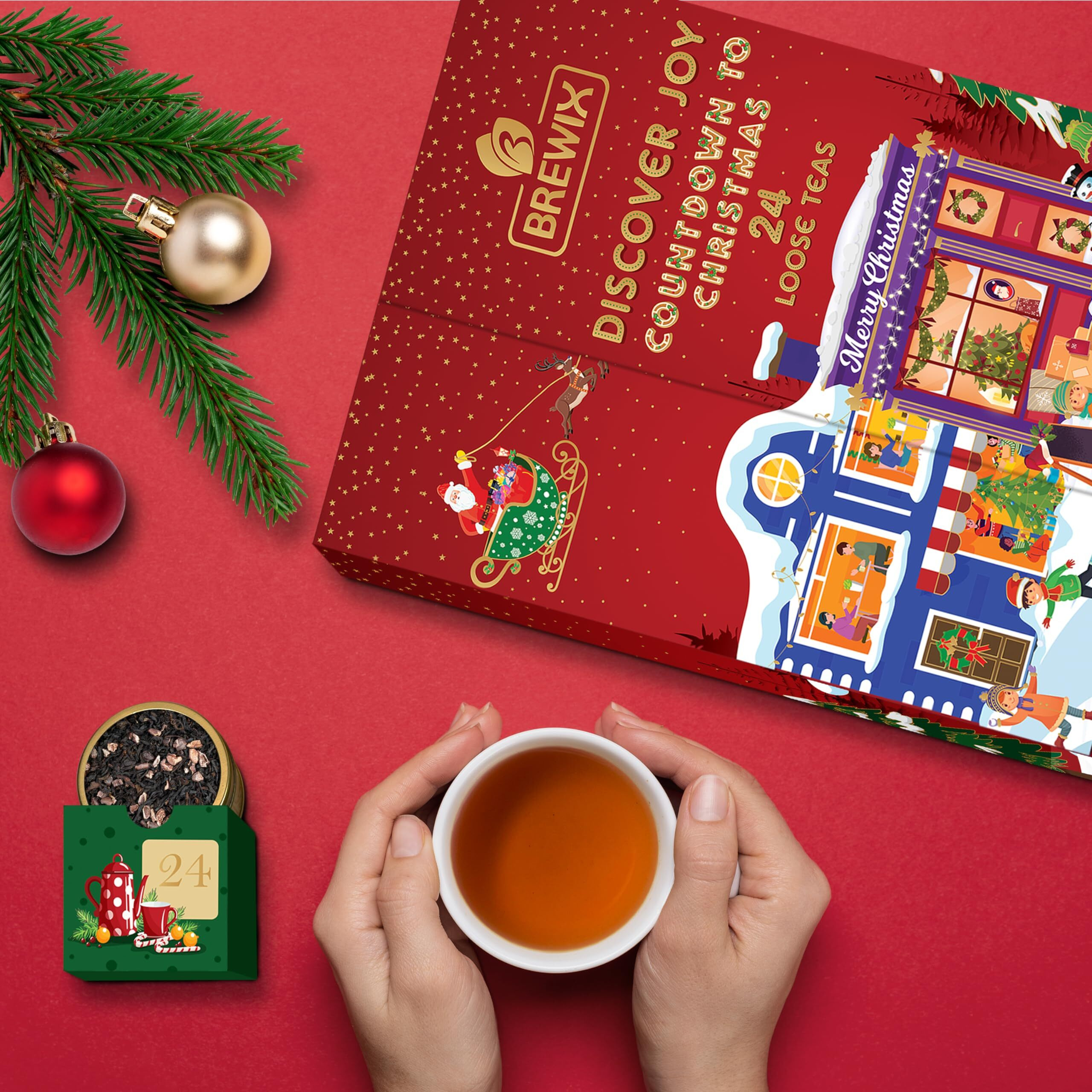 Brewix Advent Calendar 2023 - Premium Christmas Gift Box - 24 Unique Loose Leaf Teas - Advent Calendar 2023 Adult Women & Men - Tea Advent Calendar