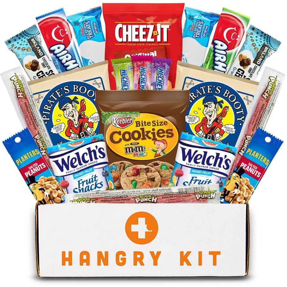 Hangry Kit Mega Care Pack (Essential Kit) - Snack Box Kit - Birthday Snack Box Gift For Adults & Kids -- (20 Count) Gift Basket Care Package Ideal For College Students -- Contains Birthday Snacks, Cookies, Chips, Candy. Party Variety Gift Box.
