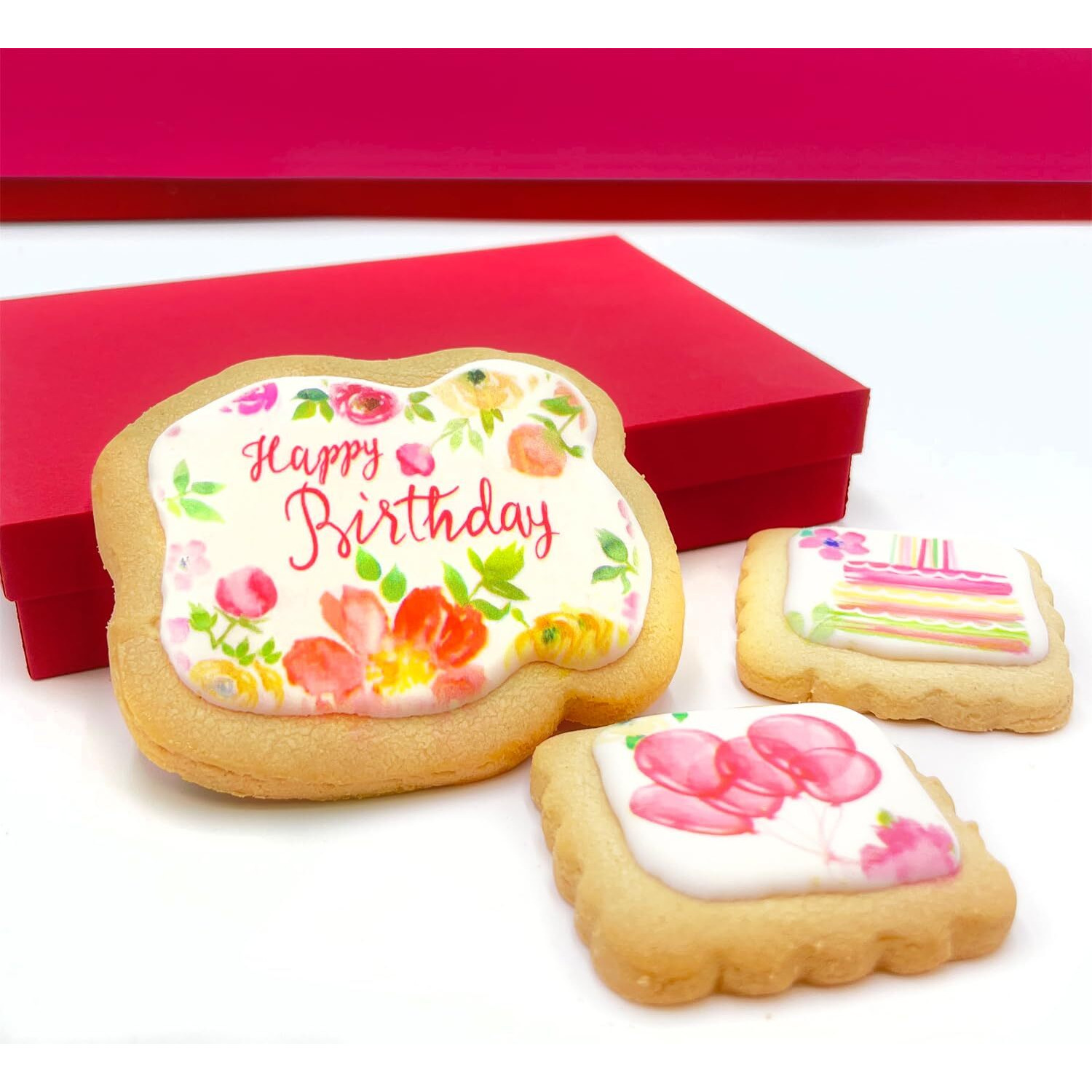 Happy Birthday Cookies Gift Basket For Women And Girls Her Decorated Sugar Cookie Gift Box Floral | Nut Free | 3 Pack | Kosher