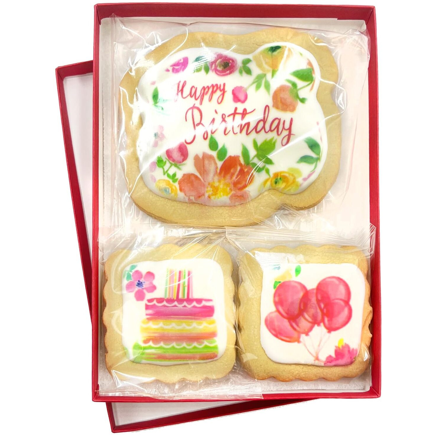 Happy Birthday Cookies Gift Basket For Women And Girls Her Decorated Sugar Cookie Gift Box Floral | Nut Free | 3 Pack | Kosher