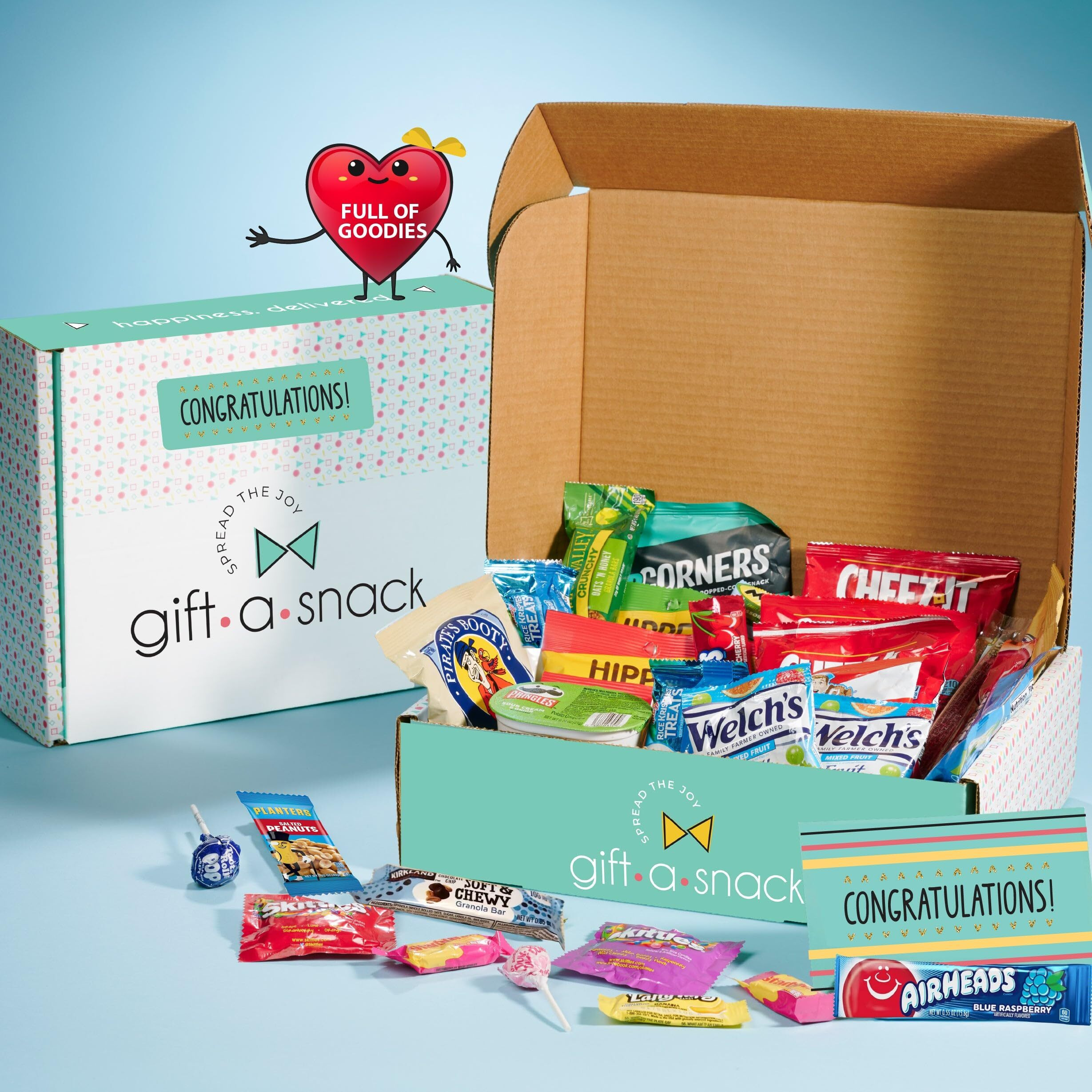 Gift A Snack - Congratulations Snack Box Variety Pack Care Package + Greeting Card (45 Count) Graduation Sweet Treats Gift Basket, Candies Chips Crackers Bars - Cravy Food Assortments & Variety Gifts
