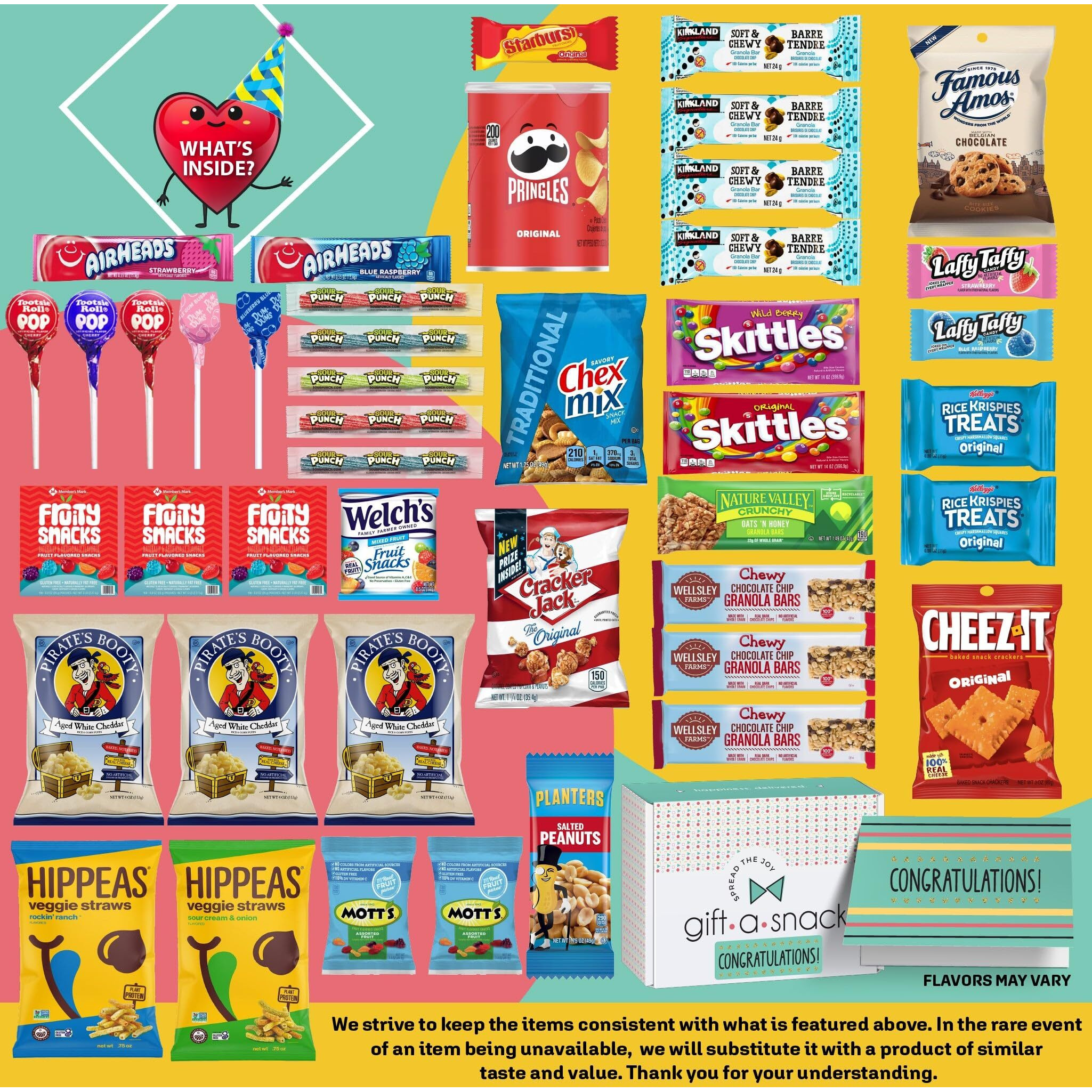 Gift A Snack - Congratulations Snack Box Variety Pack Care Package + Greeting Card (45 Count) Graduation Sweet Treats Gift Basket, Candies Chips Crackers Bars - Cravy Food Assortments & Variety Gifts