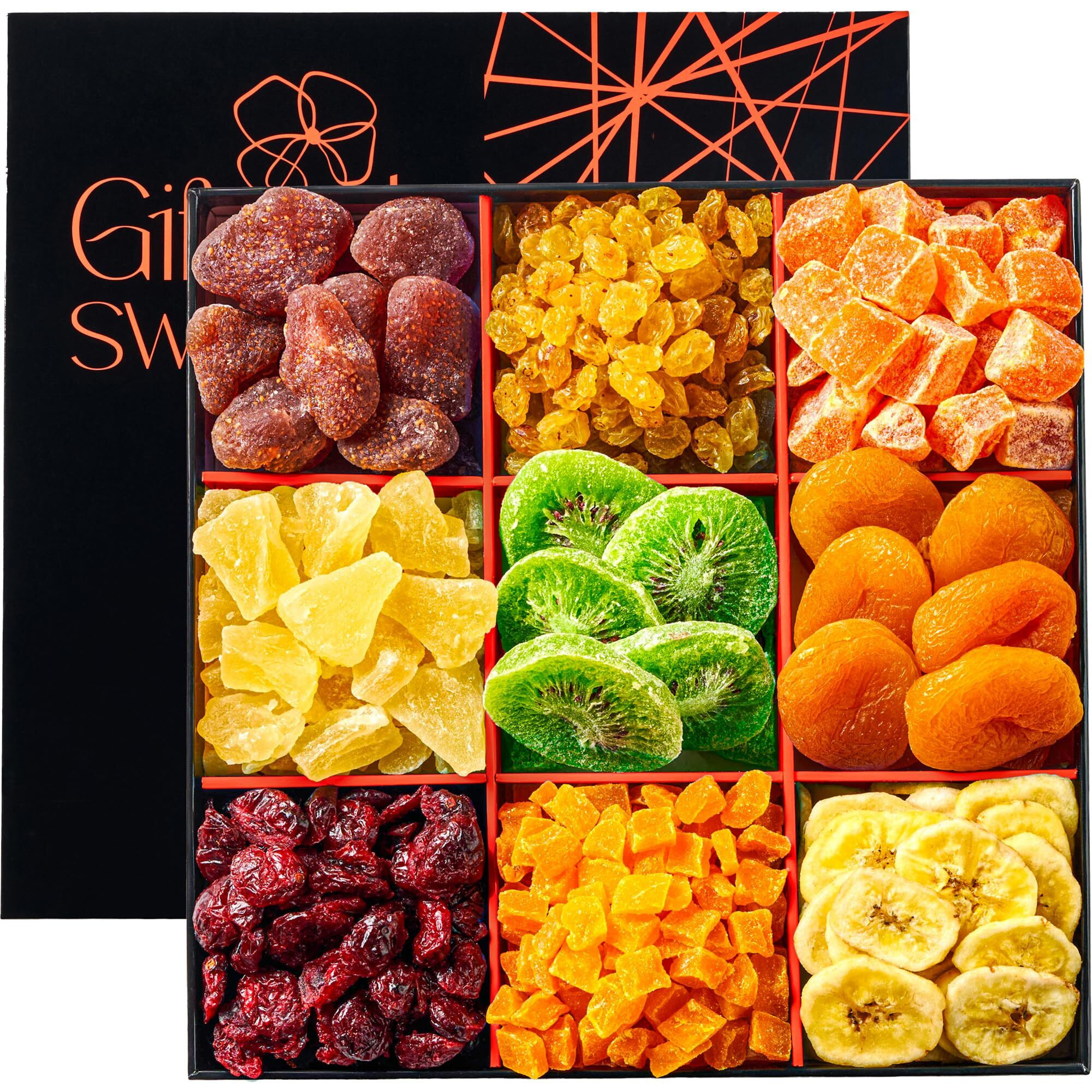 Dried Fruit Gift Basket - 9 Sectional - Tropical Fruit Arrangment, Gourmet Gift Basket - Healthy Gourmet Snack Box - For Men/Women Birthday Gift, Anniversary, Corporate Gifting, Sympathy Gift