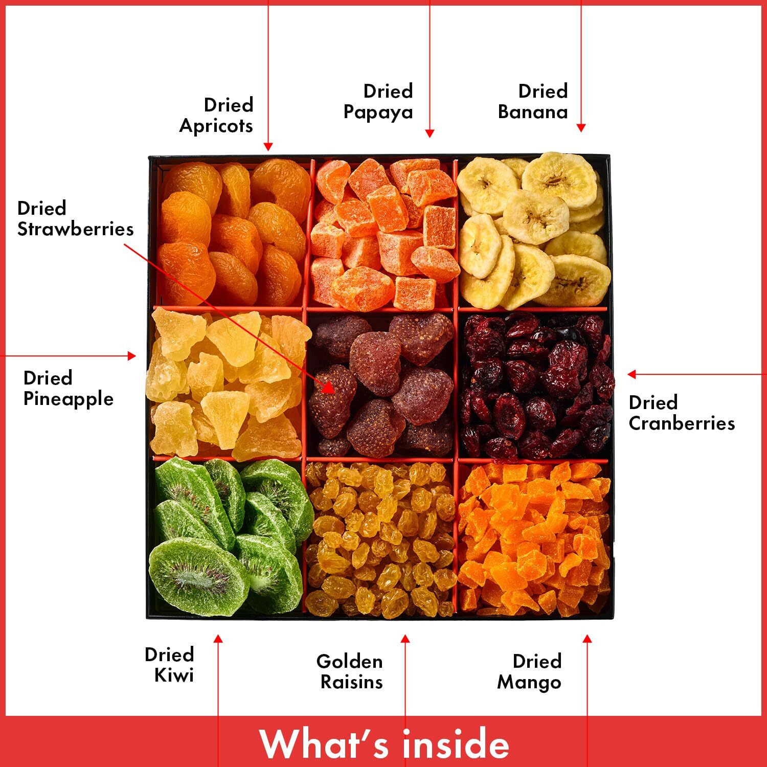 Dried Fruit Gift Basket - 9 Sectional - Tropical Fruit Arrangment, Gourmet Gift Basket - Healthy Gourmet Snack Box - For Men/Women Birthday Gift, Anniversary, Corporate Gifting, Sympathy Gift