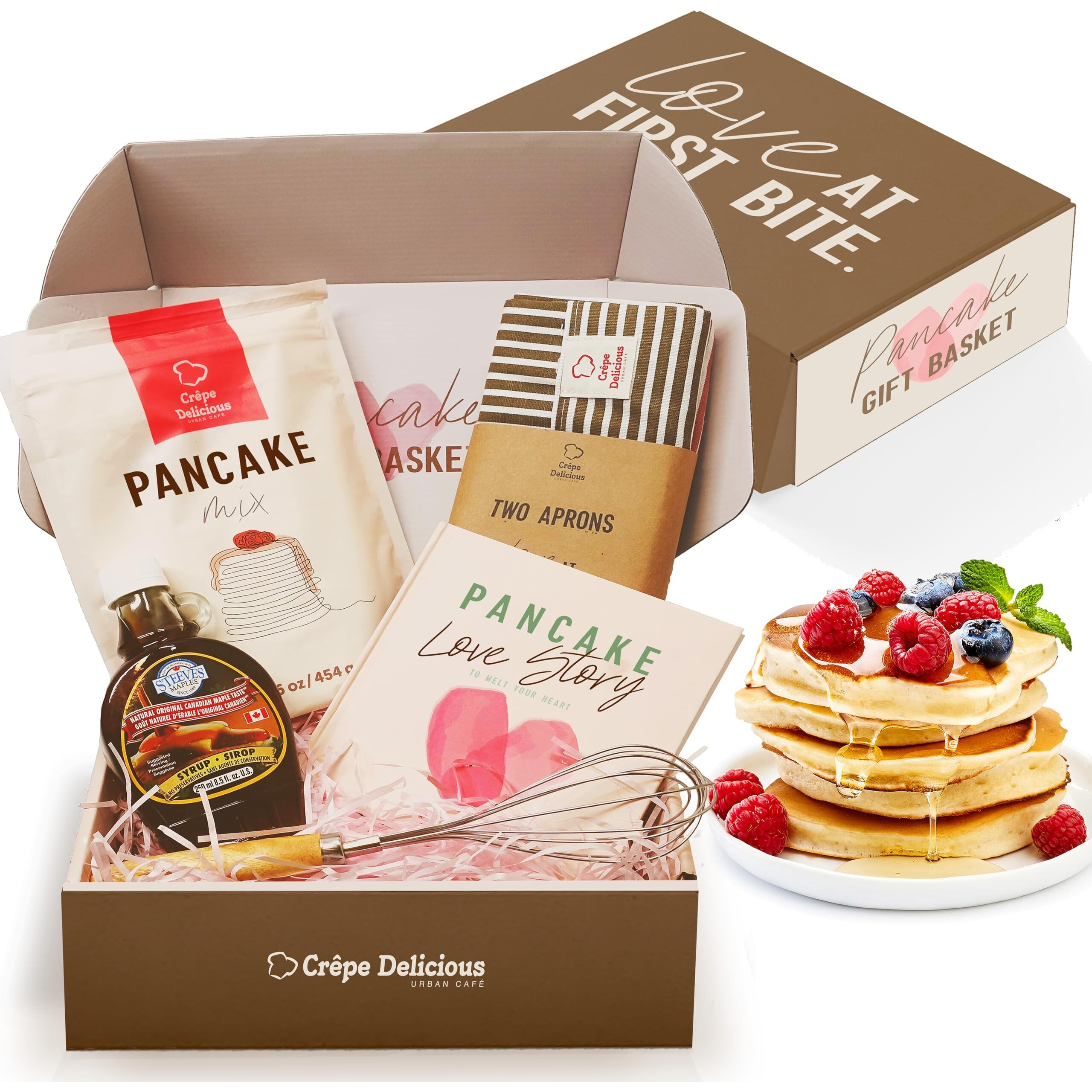 Crepe Delicious Pancake Mix Gift Basket For Couples Women Adults, Cooking Gifts Ideas, Food Date Night Kits, Newlyweds Bridal Shower Bride Groom Anniversary Wedding Engagement Christmas Breakfast Set