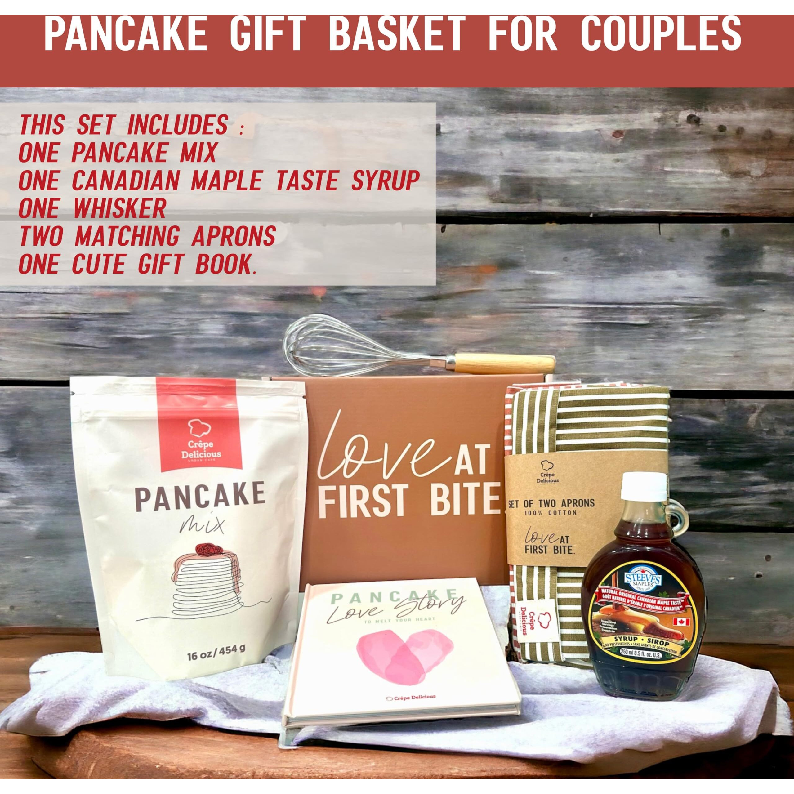 Crepe Delicious Pancake Mix Gift Basket For Couples Women Adults, Cooking Gifts Ideas, Food Date Night Kits, Newlyweds Bridal Shower Bride Groom Anniversary Wedding Engagement Christmas Breakfast Set
