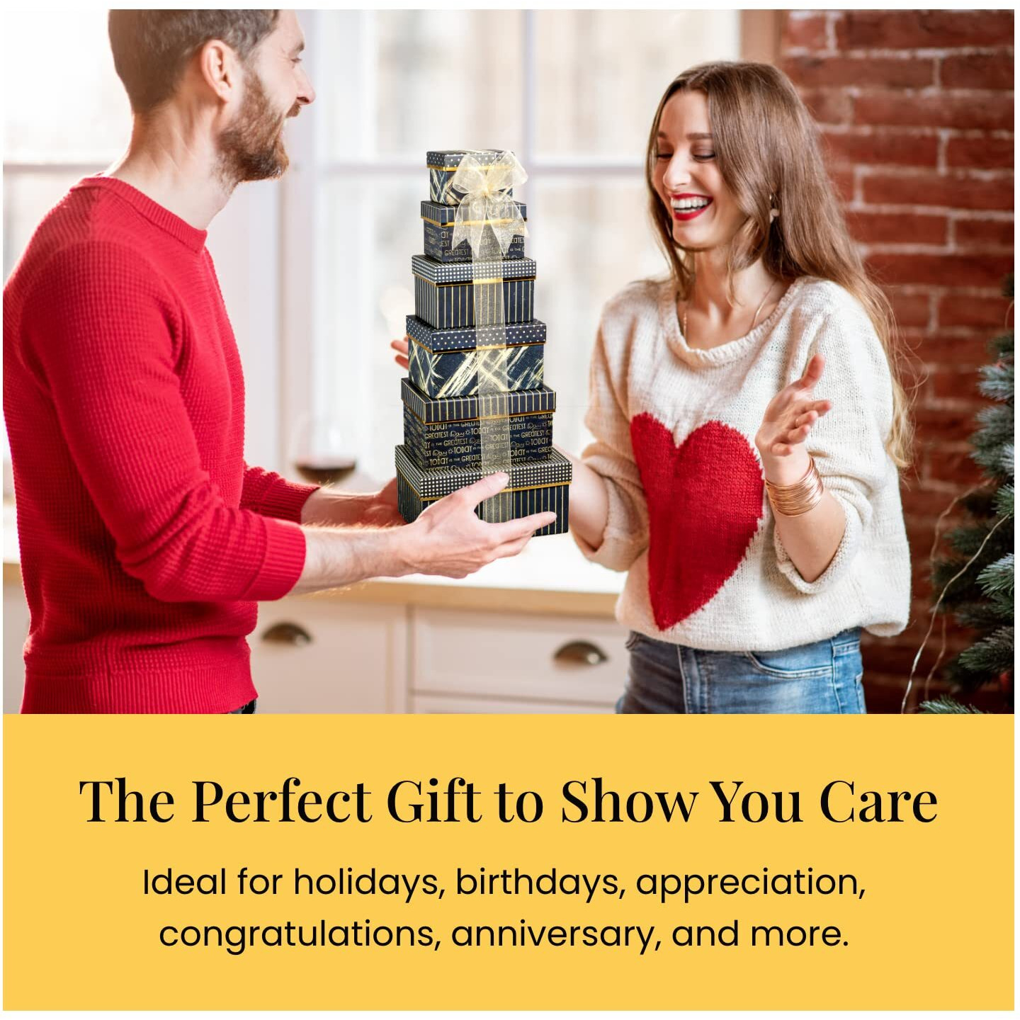 Broadway Basketeers Gourmet Food Gift Basket 6 Box Tower For Birthdays - Curated Snack Box, Sweet And Savory Treats For Parties, Best Wishes, Birthday Presents For Women, Men, Mom, Dad, Her, Him,
