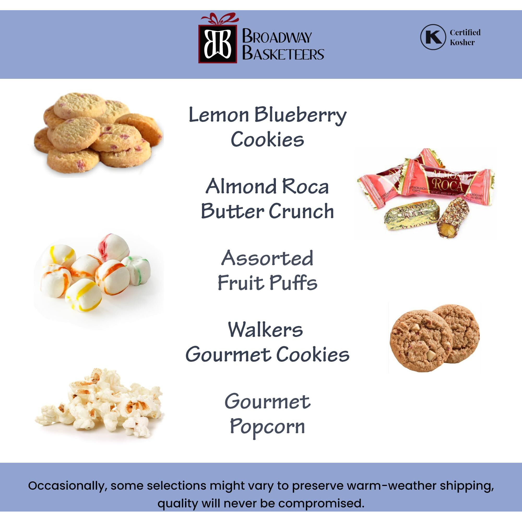 Broadway Basketeers Gourmet Food Gift Basket 6 Box Tower For Birthdays - Curated Snack Box, Sweet And Savory Treats For Parties, Best Wishes, Birthday Presents For Women, Men, Mom, Dad, Her, Him,