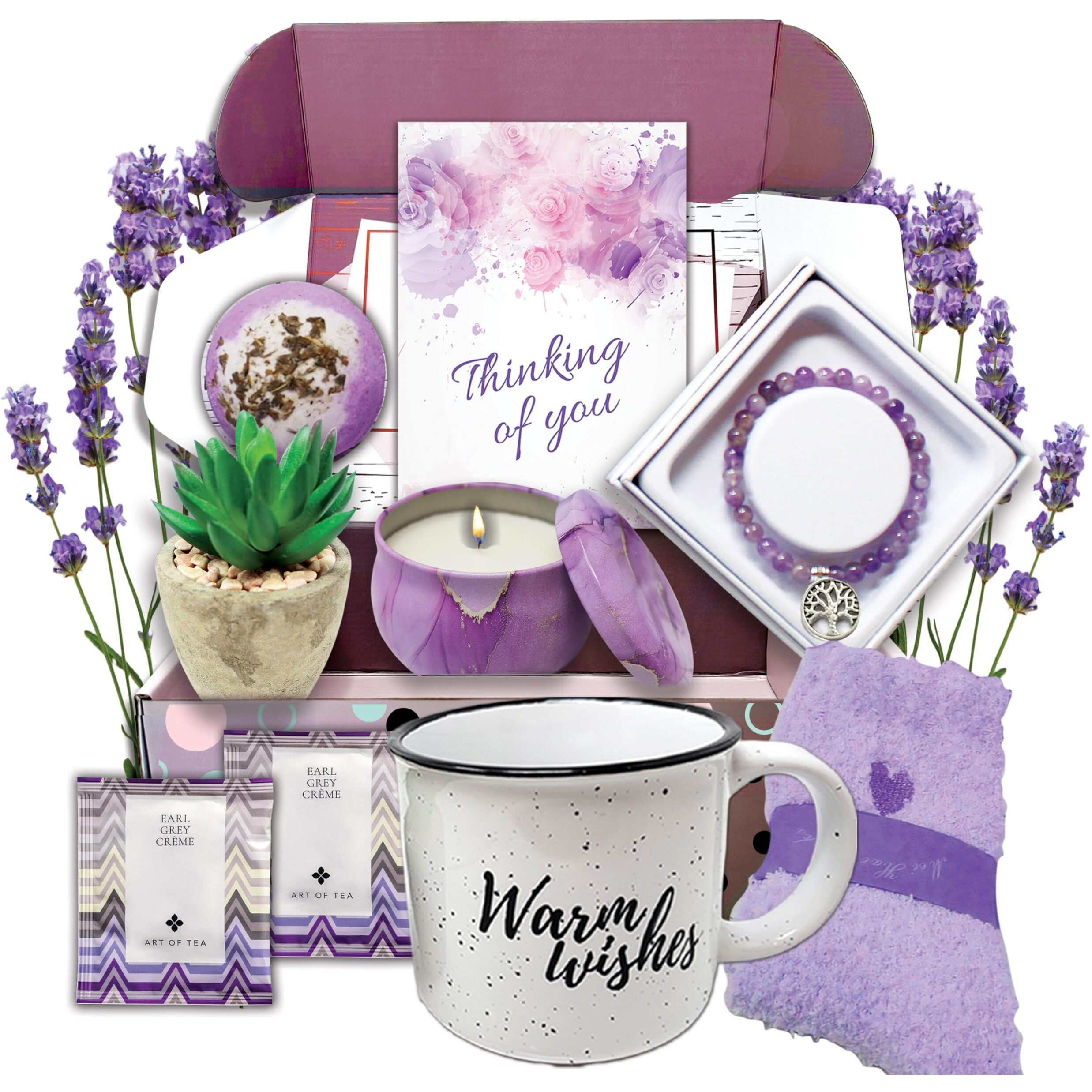 Thinking Of You Care Package For Women | Sympathy Self Care Get Well Gift Basket | Cheer Up, Purple, Birthday Gift Get Well Soon, Encouragement Stress Relief, Bff Or For Women Who Has Everything
