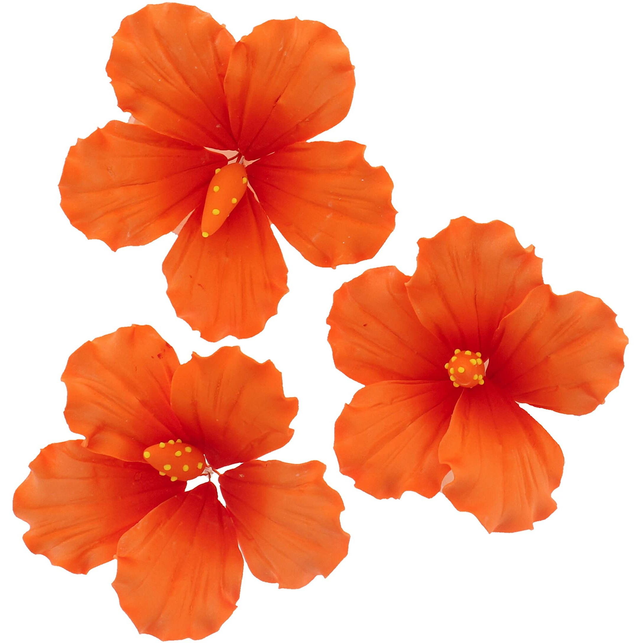 Global Sugar Art Hibiscus Sugar Cake Flowers, Orange With Deep Orange, Hawaiian Cake Flower Large 3 Count By Chef Alan Tetreault.