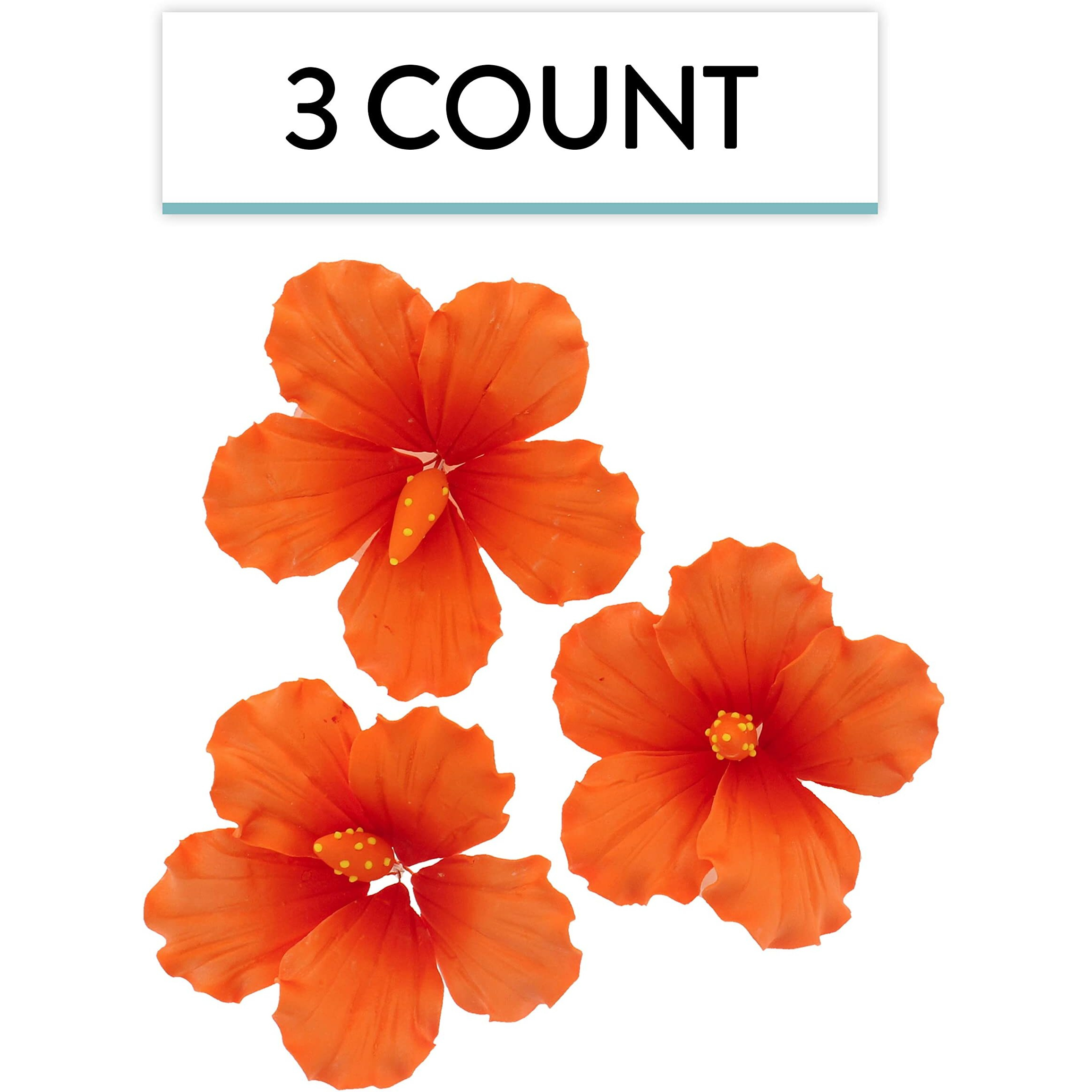 Global Sugar Art Hibiscus Sugar Cake Flowers, Orange With Deep Orange, Hawaiian Cake Flower Large 3 Count By Chef Alan Tetreault.