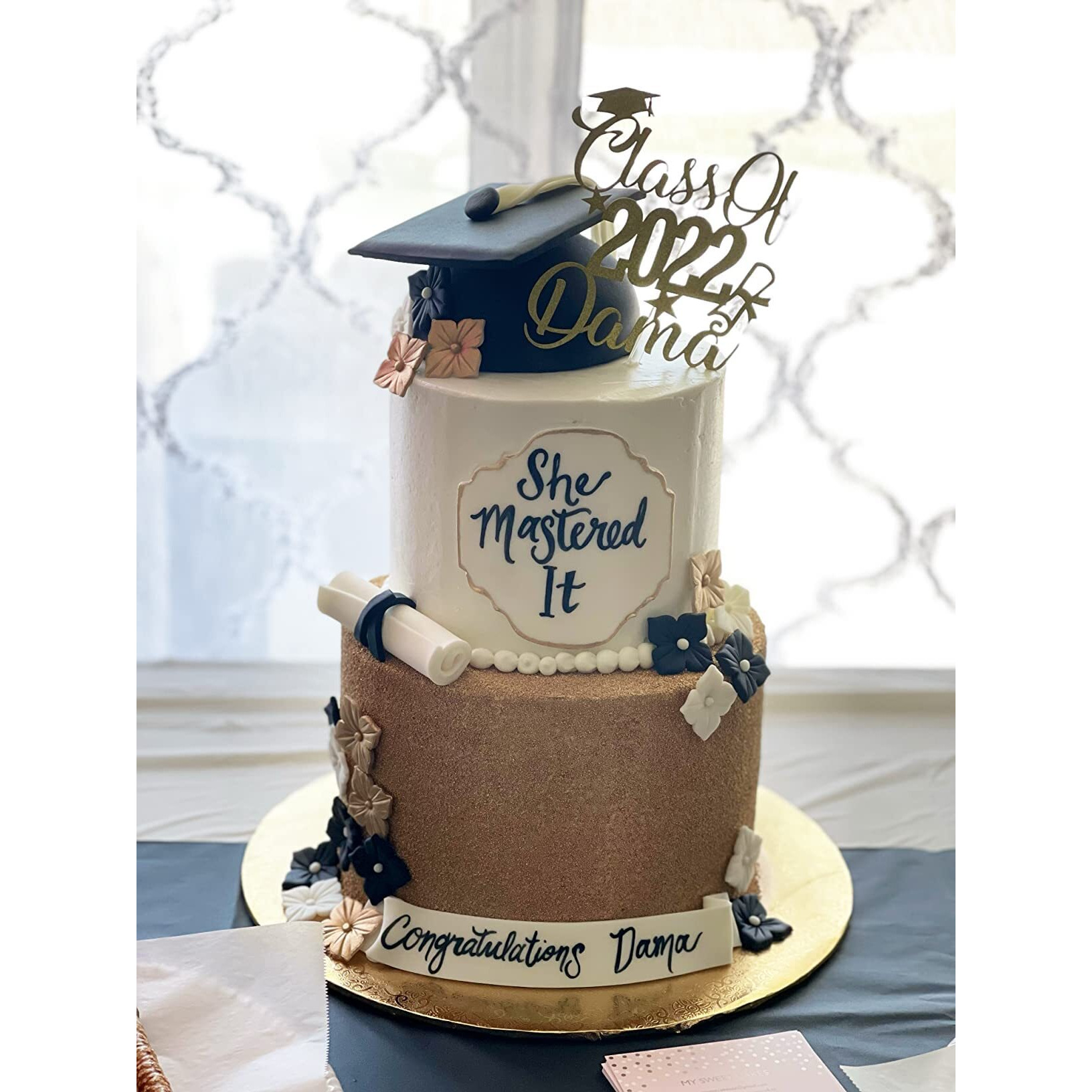 Personalized Cake Topper Custom Congrats Graduation Hat Student Class Of 2024 Double Sided Glitter Card Red