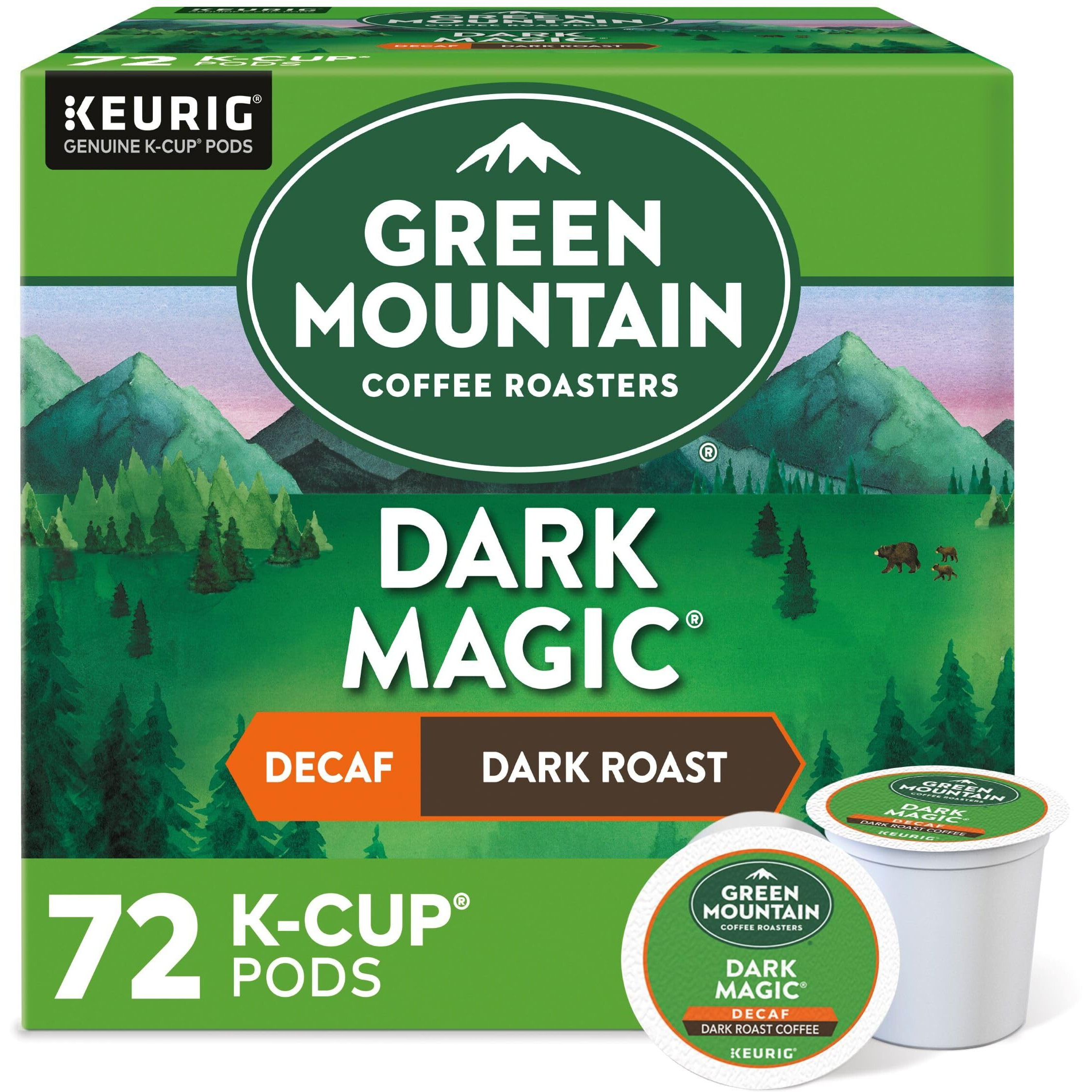 Green Mountain Coffee Roasters Dark Magic Decaf Keurig Single-Serve K-Cup Pods, Dark Roast Coffee, 72 Count (6 Packs Of 12)