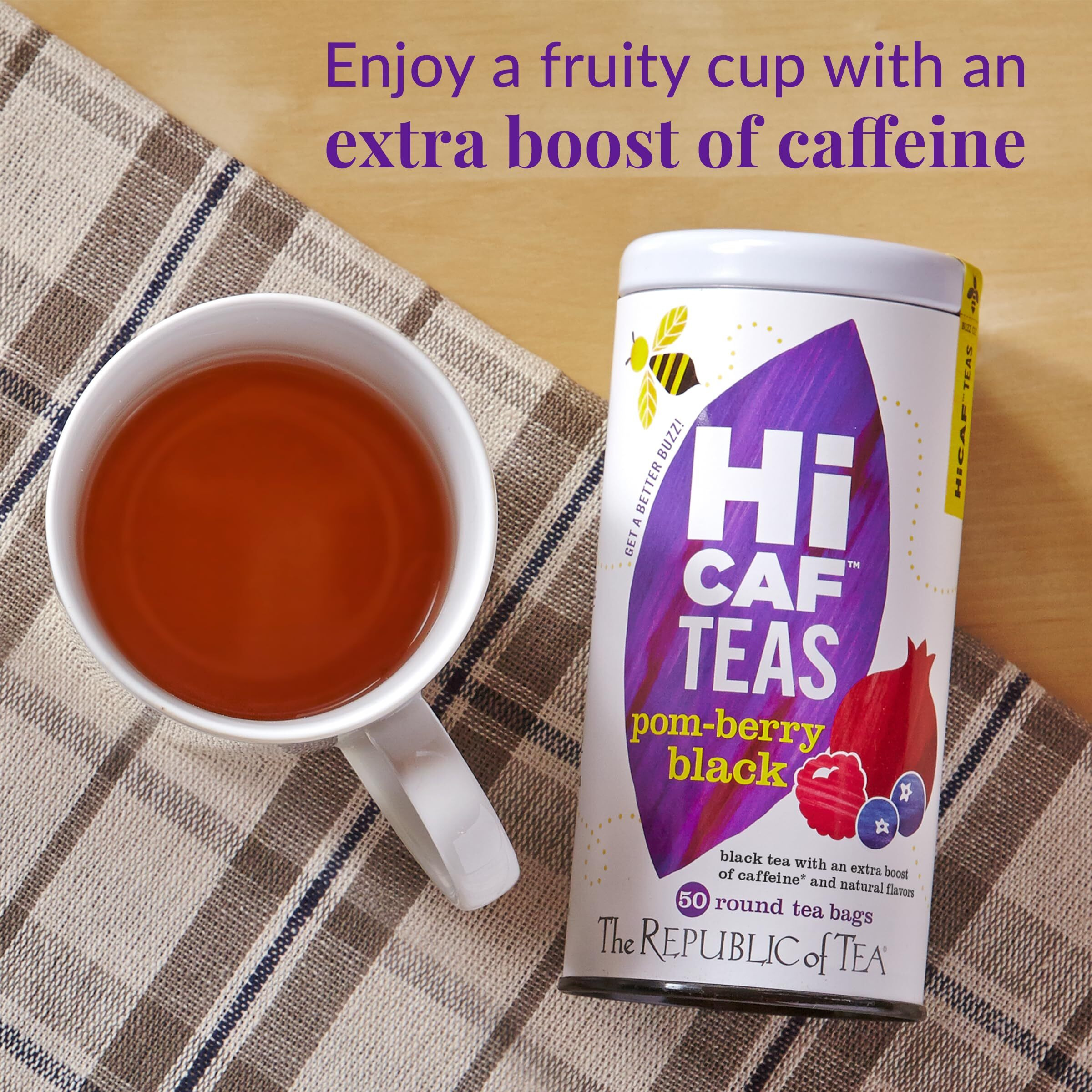 The Republic Of Tea - Hicaf Pom-Berry Black Tea, 50 Tea Bags, High In Caffeine