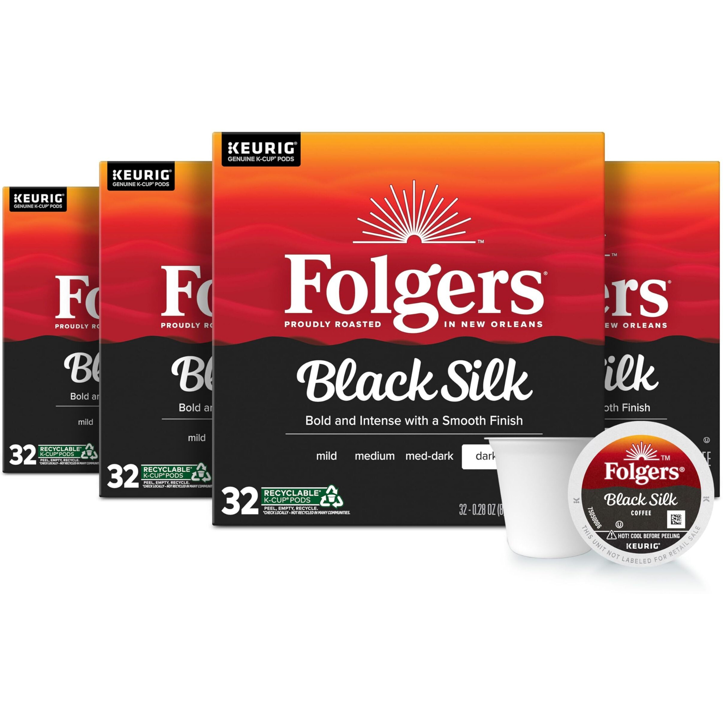 Folgers Black Silk Dark Roast Coffee, 128 Keurig K-Cup Pods