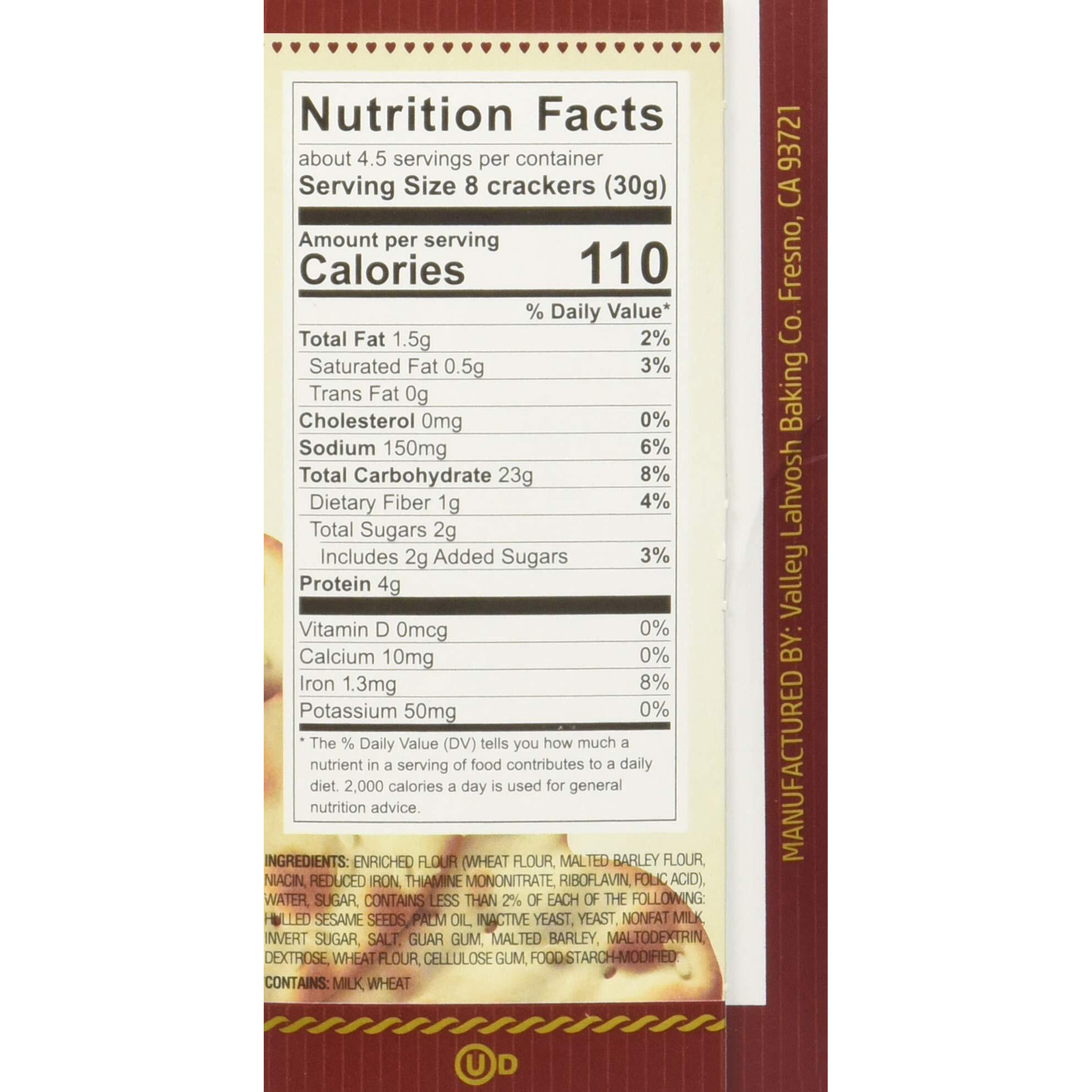 Valley Lahvosh Hearts Crackers 4.5 Oz (Pack Of 4)