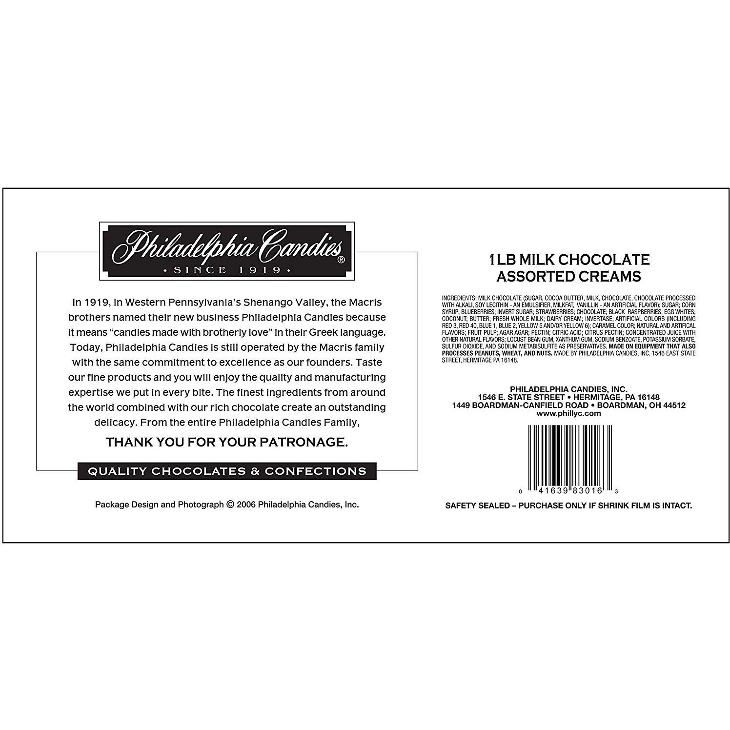 Philadelphia Candies Milk Chocolate Covered Assorted Creams (Soft Center Chocolates), 1 Pound Gift Box
