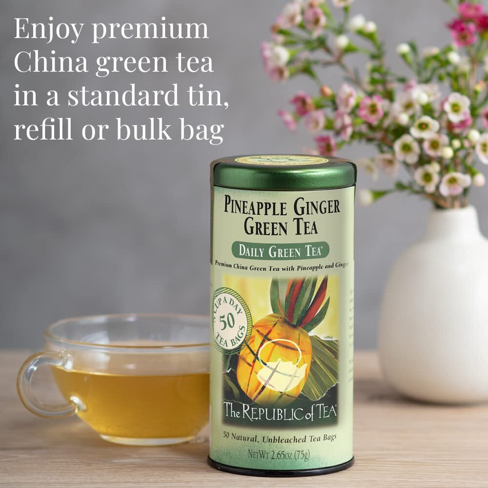 The Republic Of Tea - Pineapple Ginger Daily Green Tea, 50 Tea Bag Tin