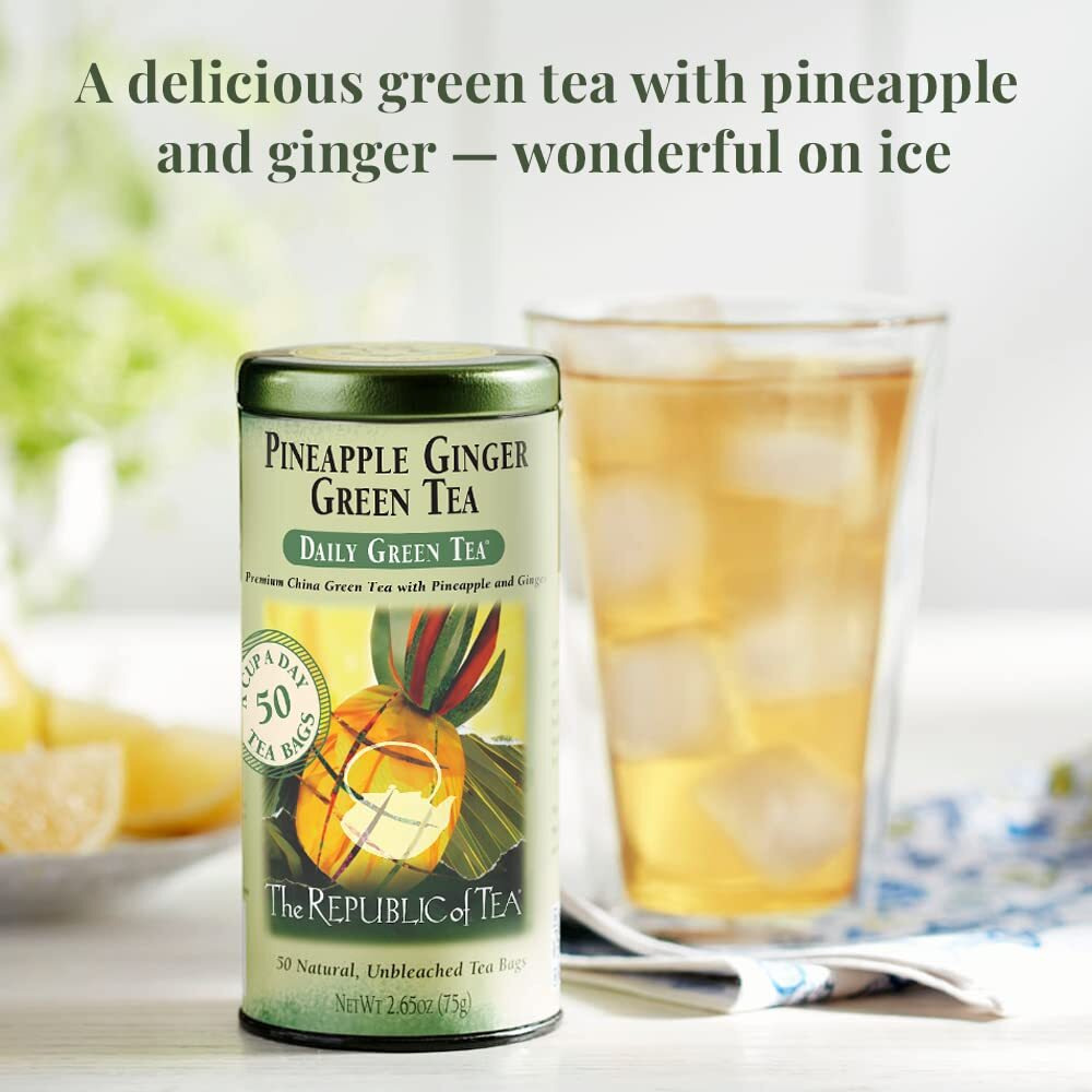 The Republic Of Tea - Pineapple Ginger Daily Green Tea, 50 Tea Bag Tin