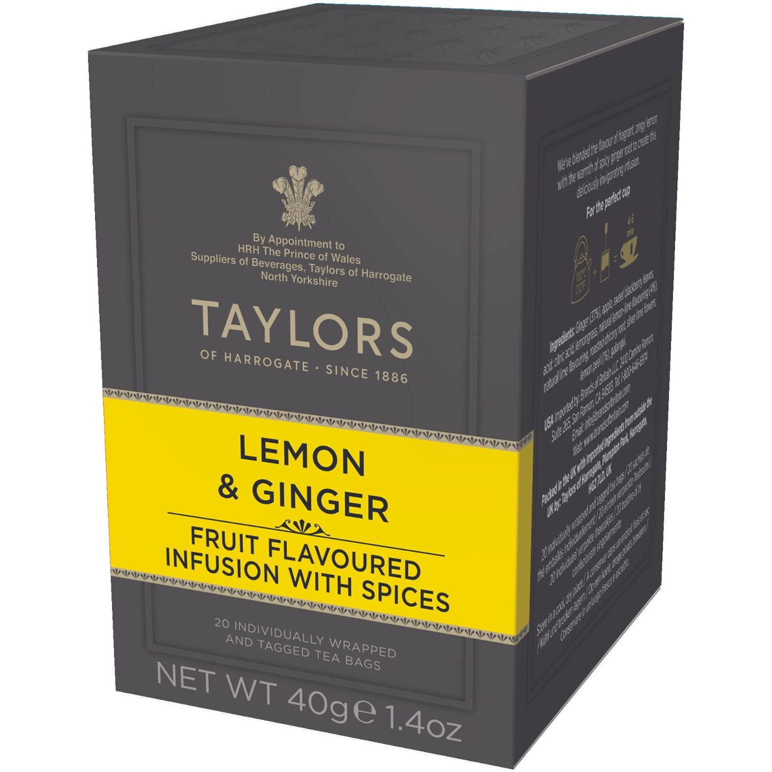 Taylors Of Harrogate Lemon & Ginger Herbal Tea, 20 Count (Pack Of 6)