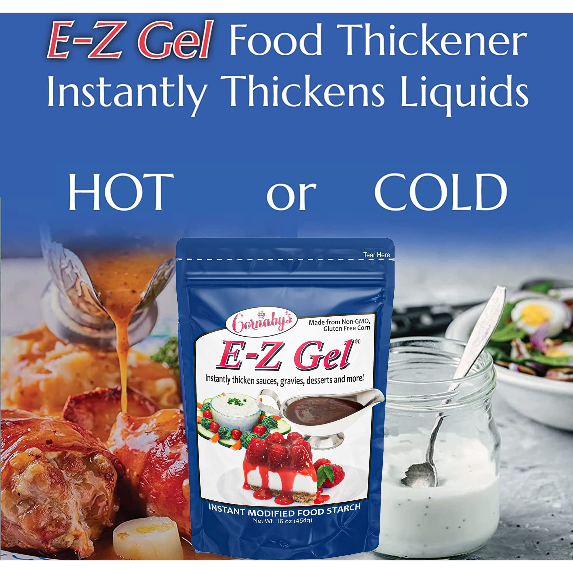 Cornaby's E-Z Gel Instant Food Thickener, 16Oz. (Pack Of 1) | Gluten-Free, Non-Gmo, All-Natural, Instant Food Starch Granules For Thickening Sauces, Soups, Gravy, Desserts, Salad Dressing, And More