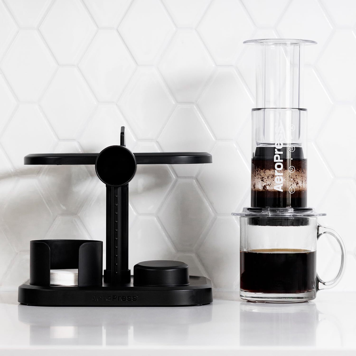 Aeropress Organizer Stand, Compact Storage For Aeropress Original, Clear, Xl Coffee Maker, And Accessories, Ideal Coffee Caddy Storage Station, Experience Slip-Free Storage, Black