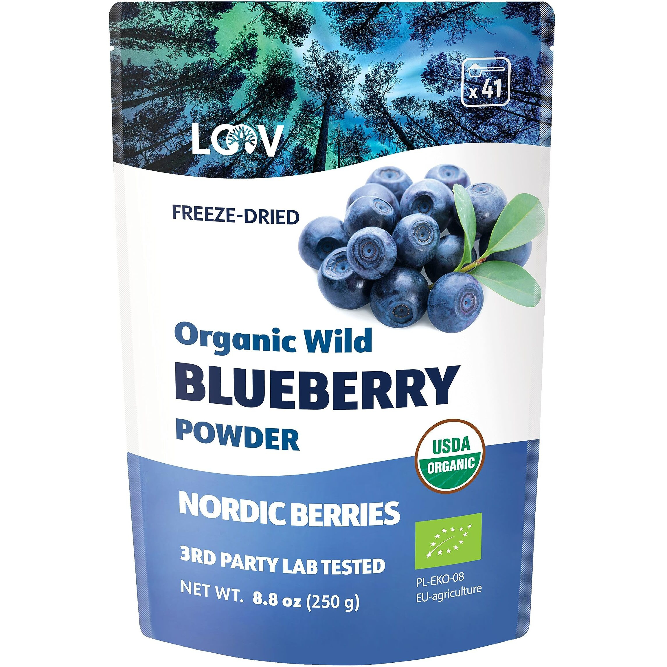 Loov Organic Wild Blueberry Powder - 41-Day Supply, 8.8 Oz, Good For Smoothie & Breakfast, Freeze-Dried, From Northern Europe, No Added Sugar