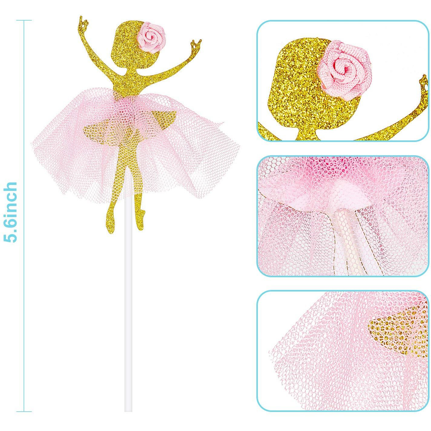 48 Pieces Ballerina Tutu Ballet Dancer Girls Cupcake Toppers Dancing Cake Dessert Muffin Toppers For Wedding Baby Shower Birthday Party