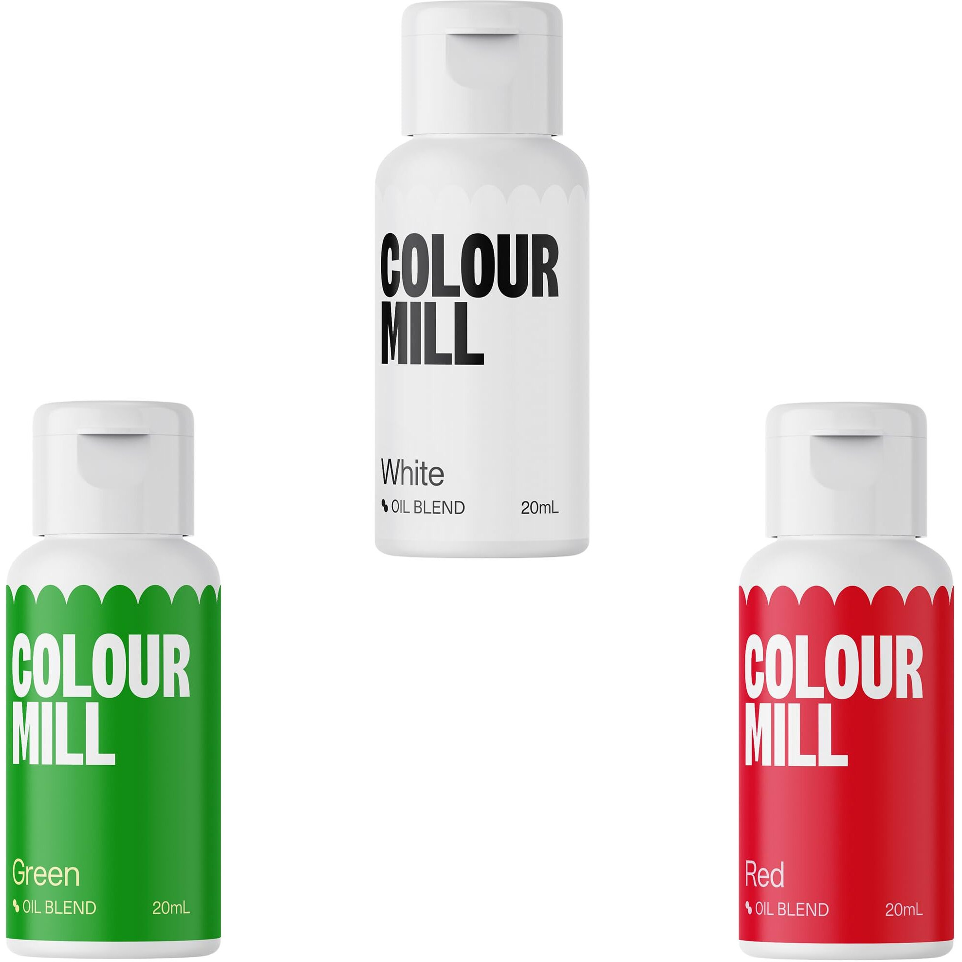 Colour Mill Oil-Based Food Coloring, 20 Milliliter Christmas Set Each Of 3 Colors Red, Green & White,Red, Green & White Christmas Set