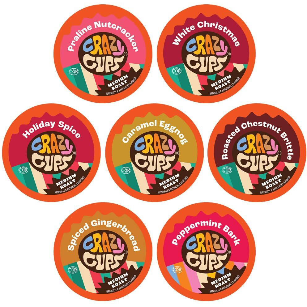Crazy Cups Christmas Variety Pack Of Single Serve Flavored Coffee Pods For Keurig, 30 Count Holiday Gift