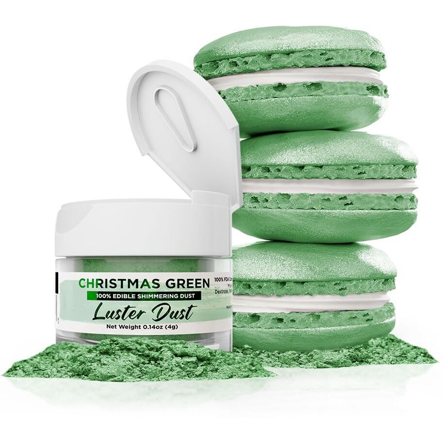 Luster Dust - Christmas Green (4G 1X Pump) | Edible Vegan Dust & Paint For Cake Decorating, Ice Cream, Desserts, Cocktails And Beverages By Bakell