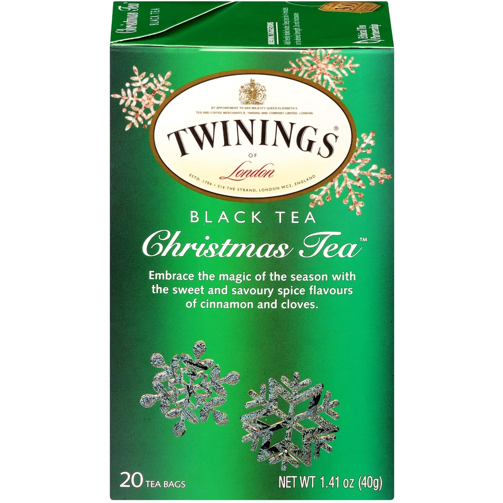 Twinings Christmas Black Tea, 20 Count (Pack Of 6), Individually Wrapped Bags, Caffeinated, Aromatic Cinnamon & Clove, Enjoy Hot Or Iced