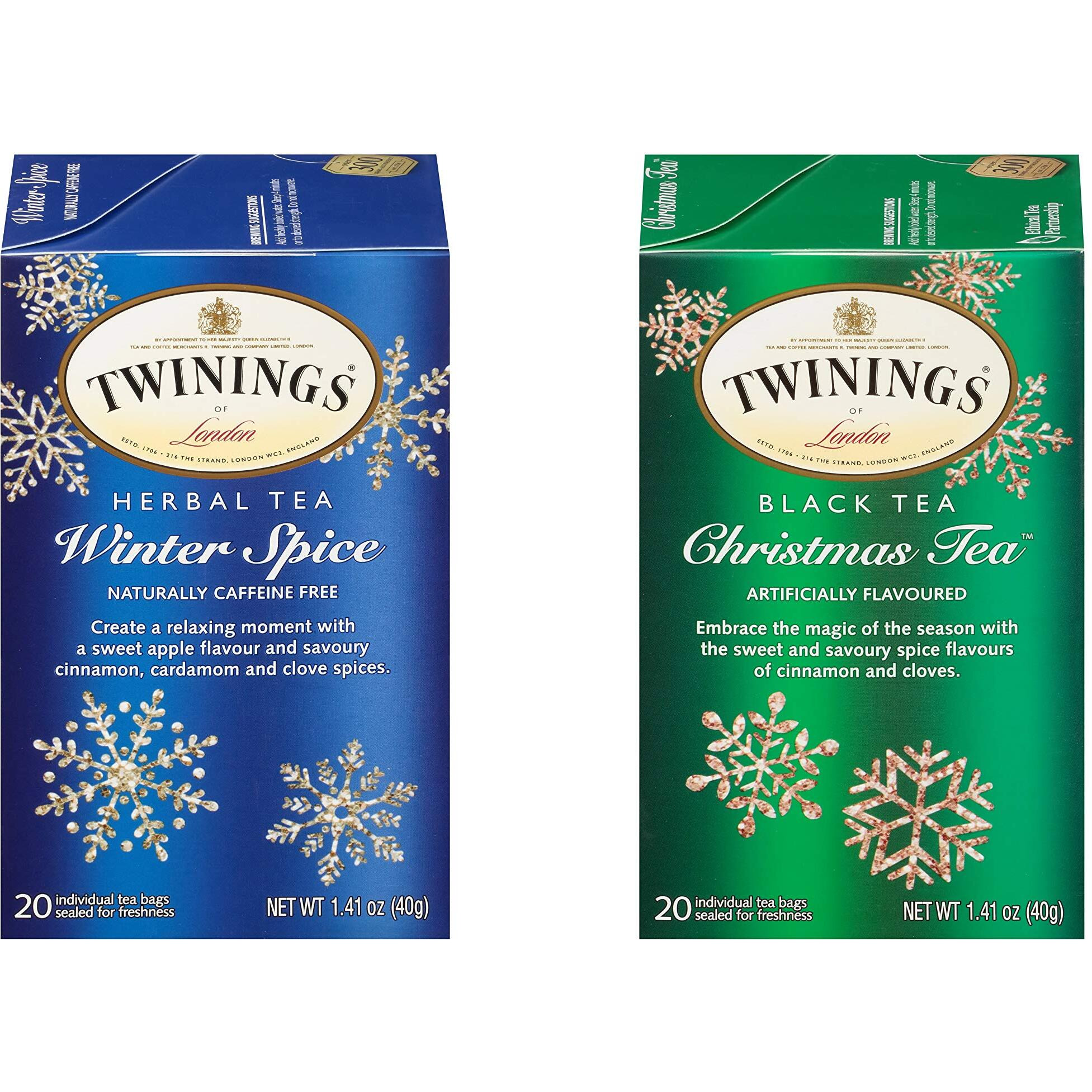 Twinings Holiday Variety Pack Tea Bags, Christmas Tea And Winter Spice, 20 Count (Pack Of 4), Enjoy Hot Or Iced